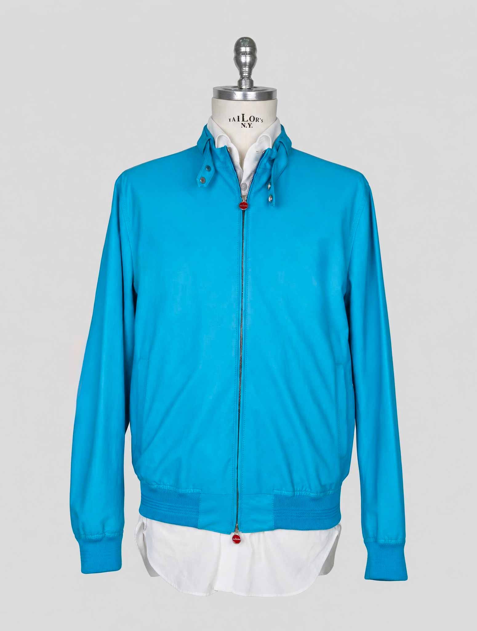 Kiton Light Blue Leather Calf Coat