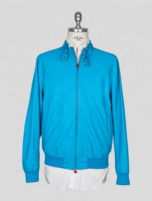 Kiton Light Blue Leather Calf Coat