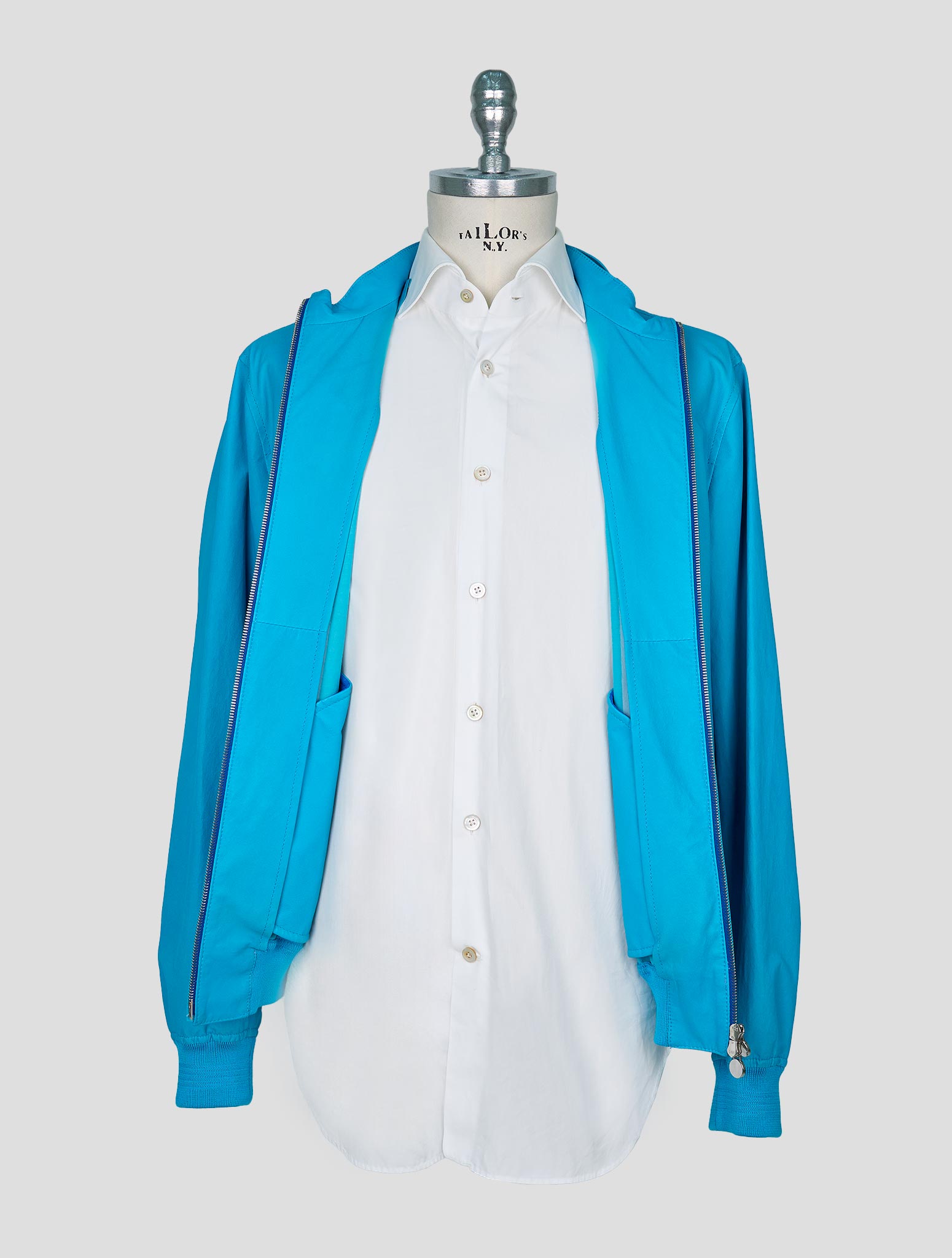 Kiton Light Blue Leather Calf Coat