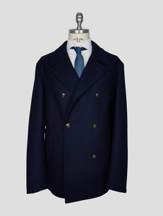 Kiton Blue Wool Double Breasted Coat