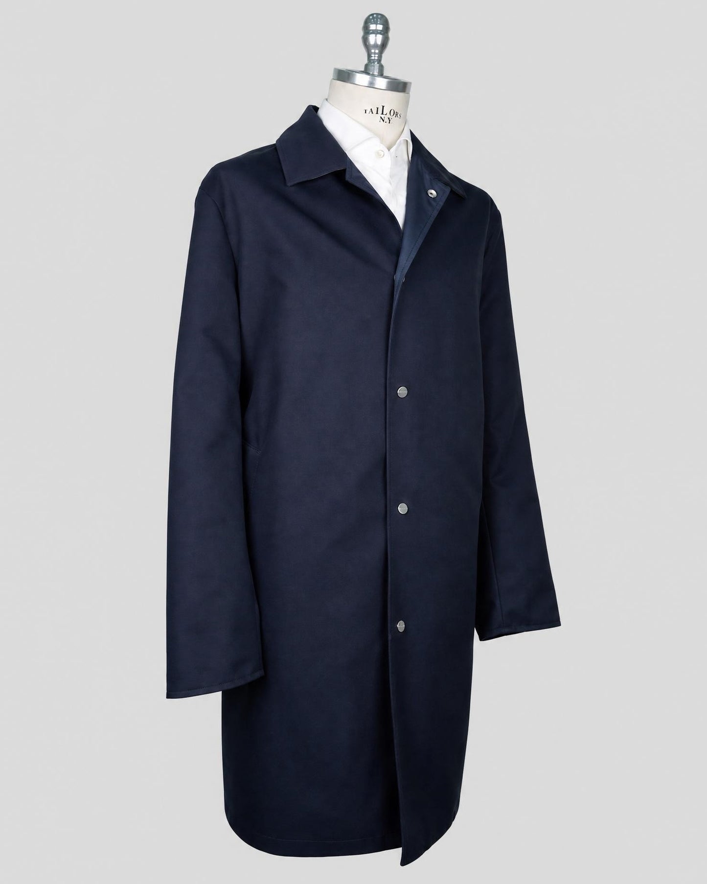 Kiton Blue Cotton Overcoat
