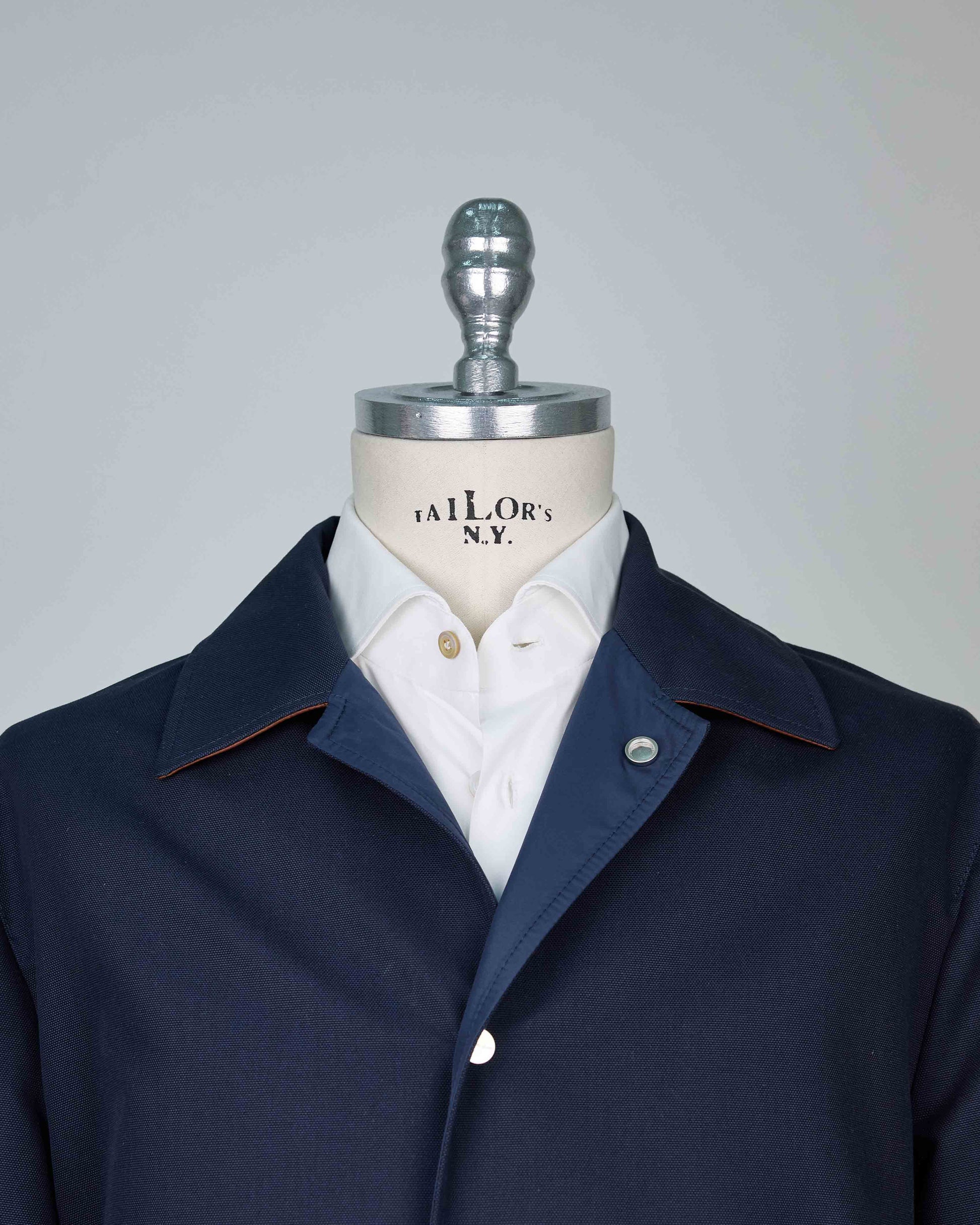 Kiton Blue Cotton Overcoat