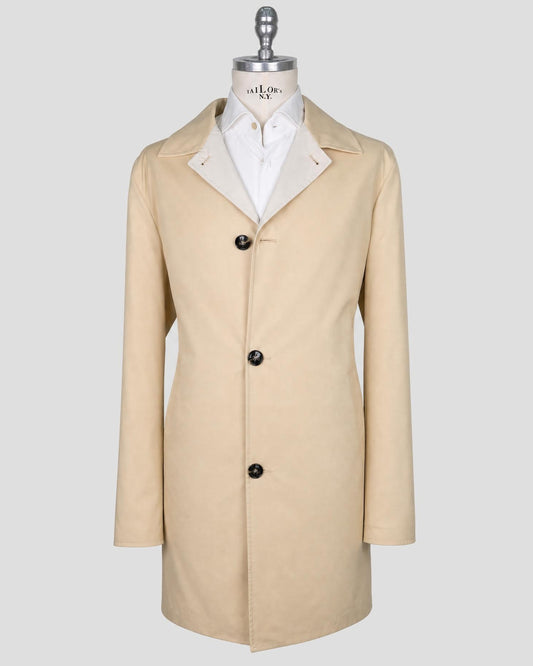 Kiton Beige Cotton Virgin Wool Overcoat