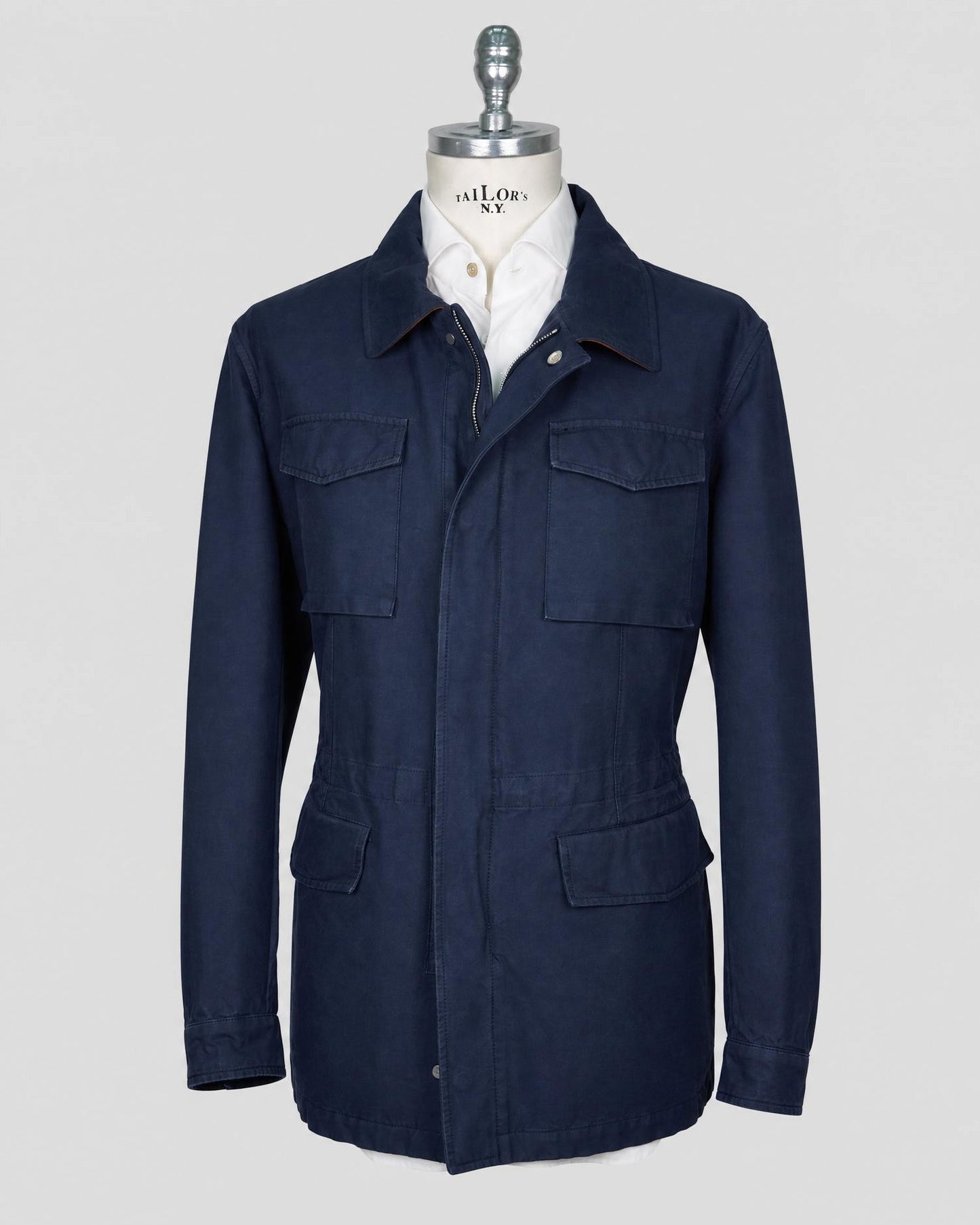 Kiton Blue Cotton Overcoat