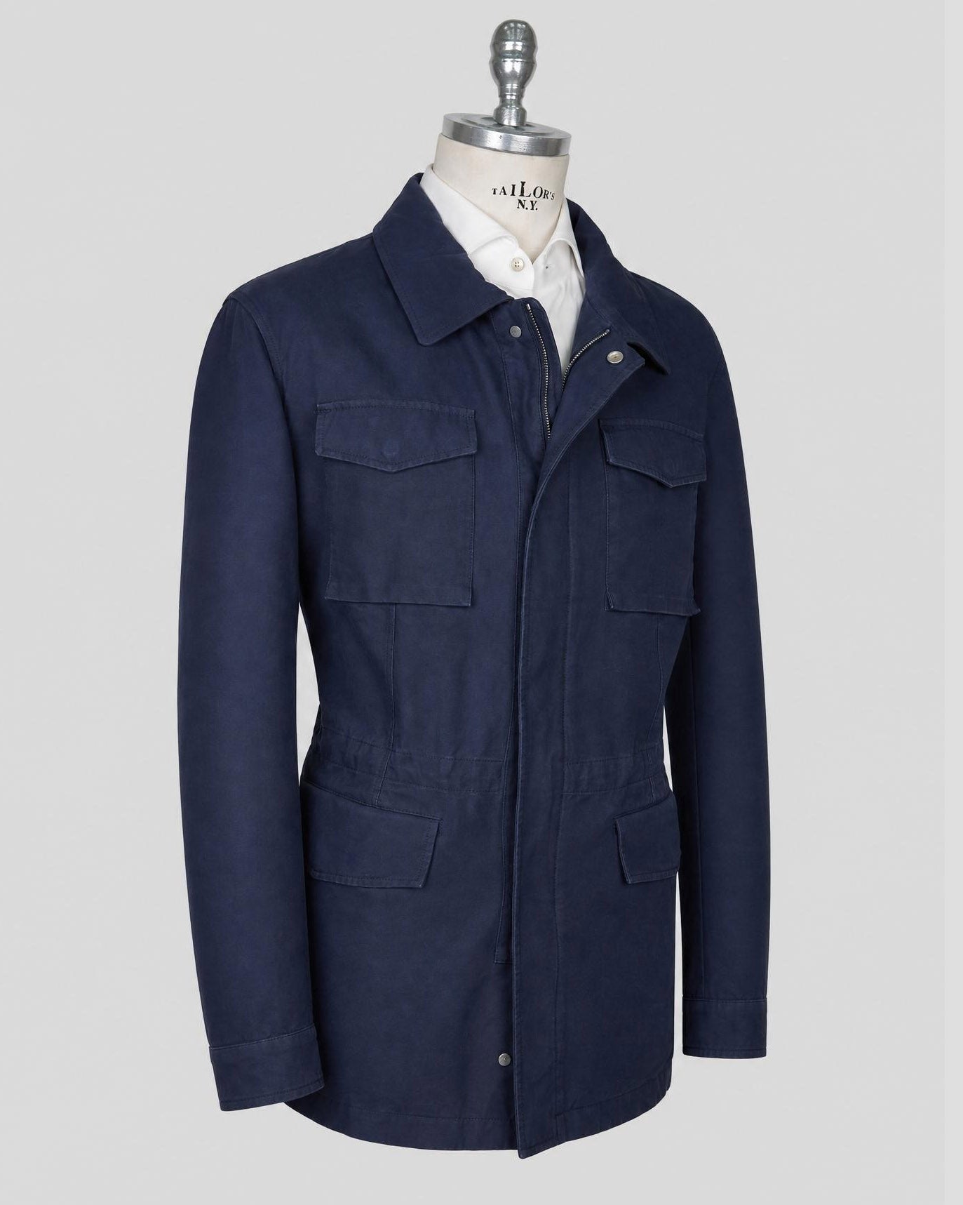 Kiton Blue Cotton Overcoat