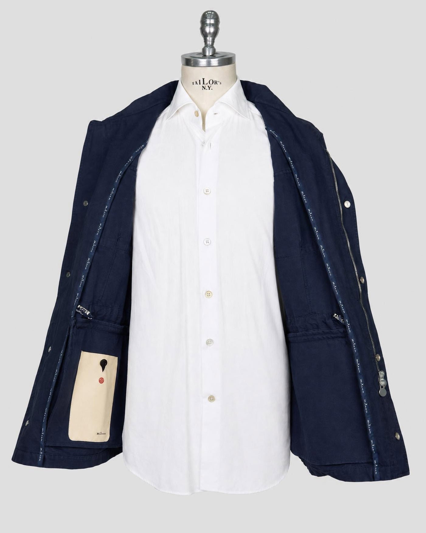 Kiton Blue Cotton Overcoat
