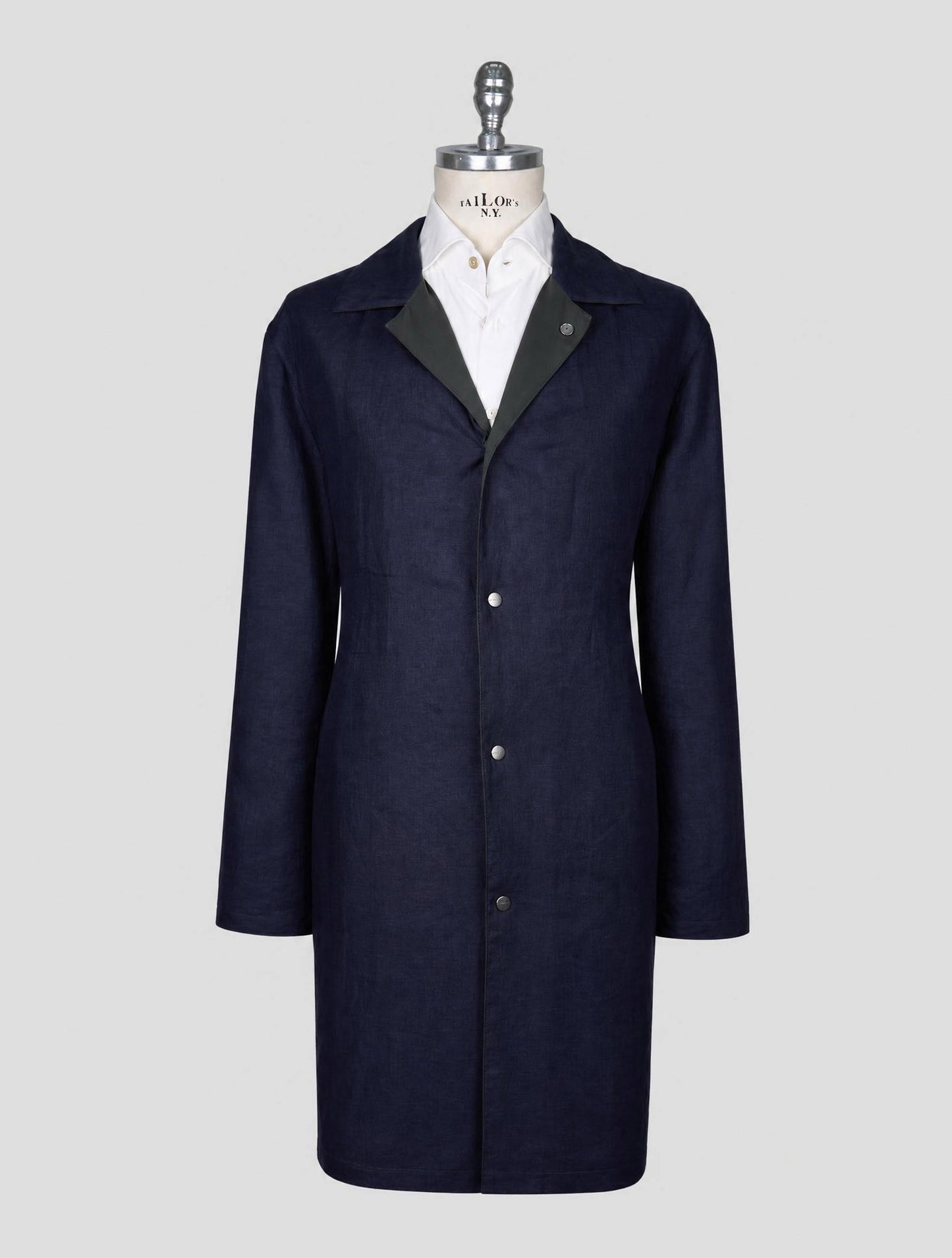 Kiton Blue Green Linen Pl Reverse Overcoat