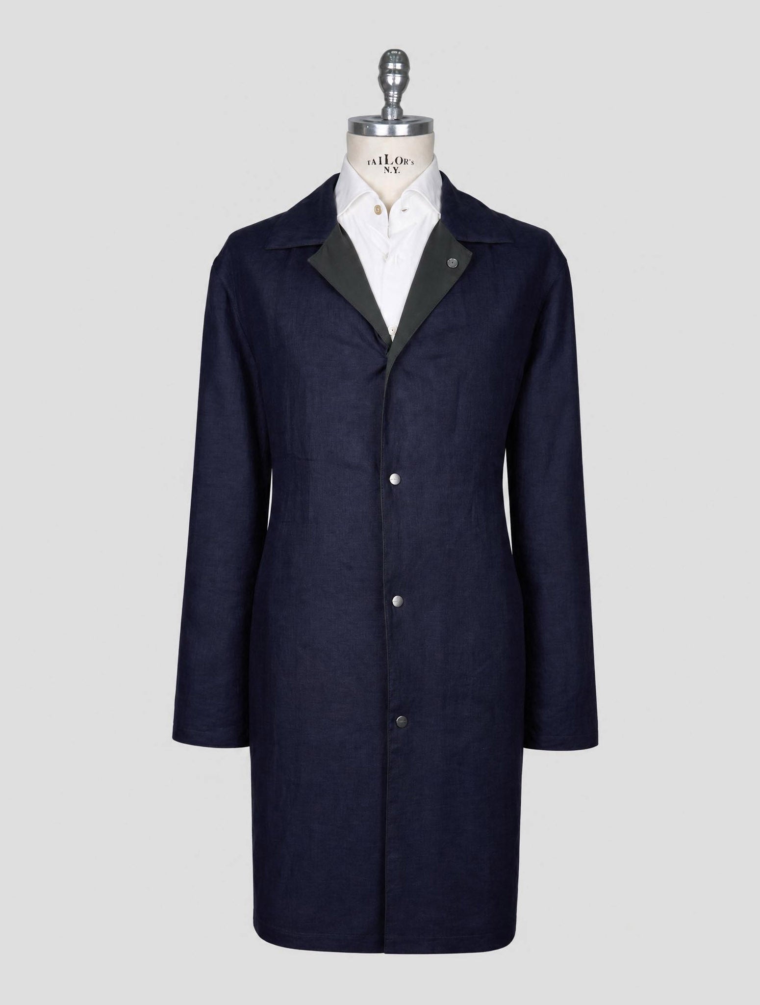 Kiton Blue Green Linen Pl Reverse Overcoat