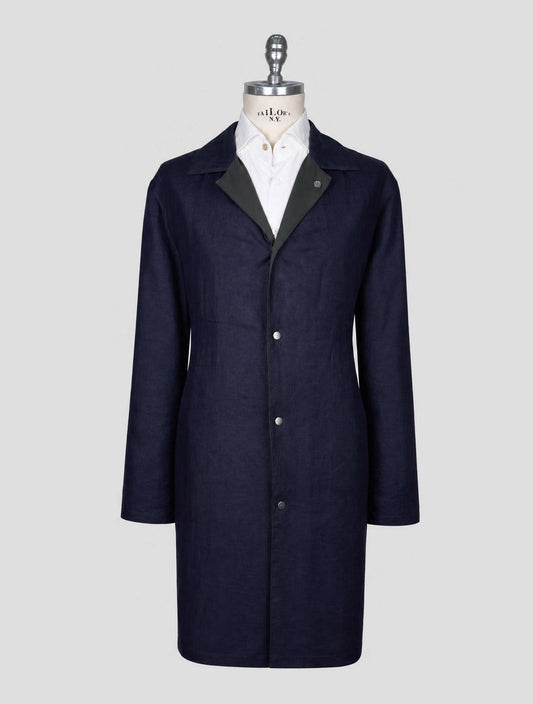 Kiton Blue Green Linen Pl Reverse Overcoat