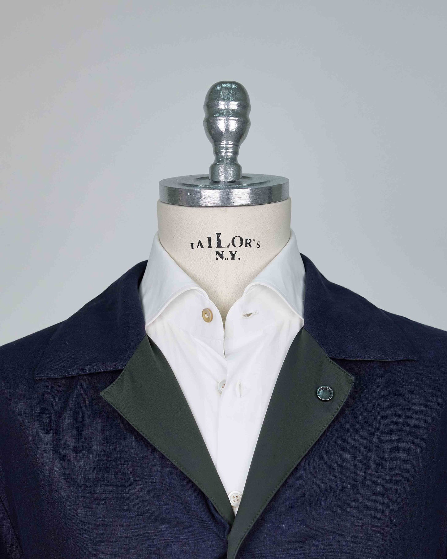 Kiton Blue Green Linen Pl Reverse Overcoat