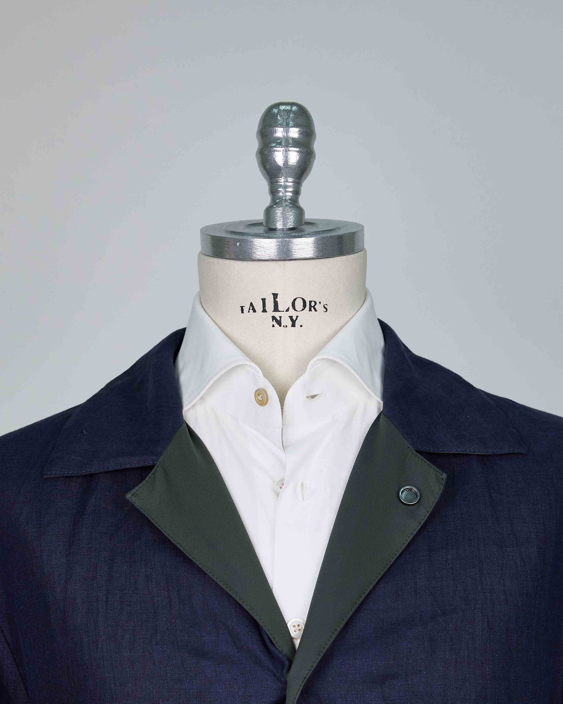 Kiton Blue Green Linen Pl Reverse Overcoat