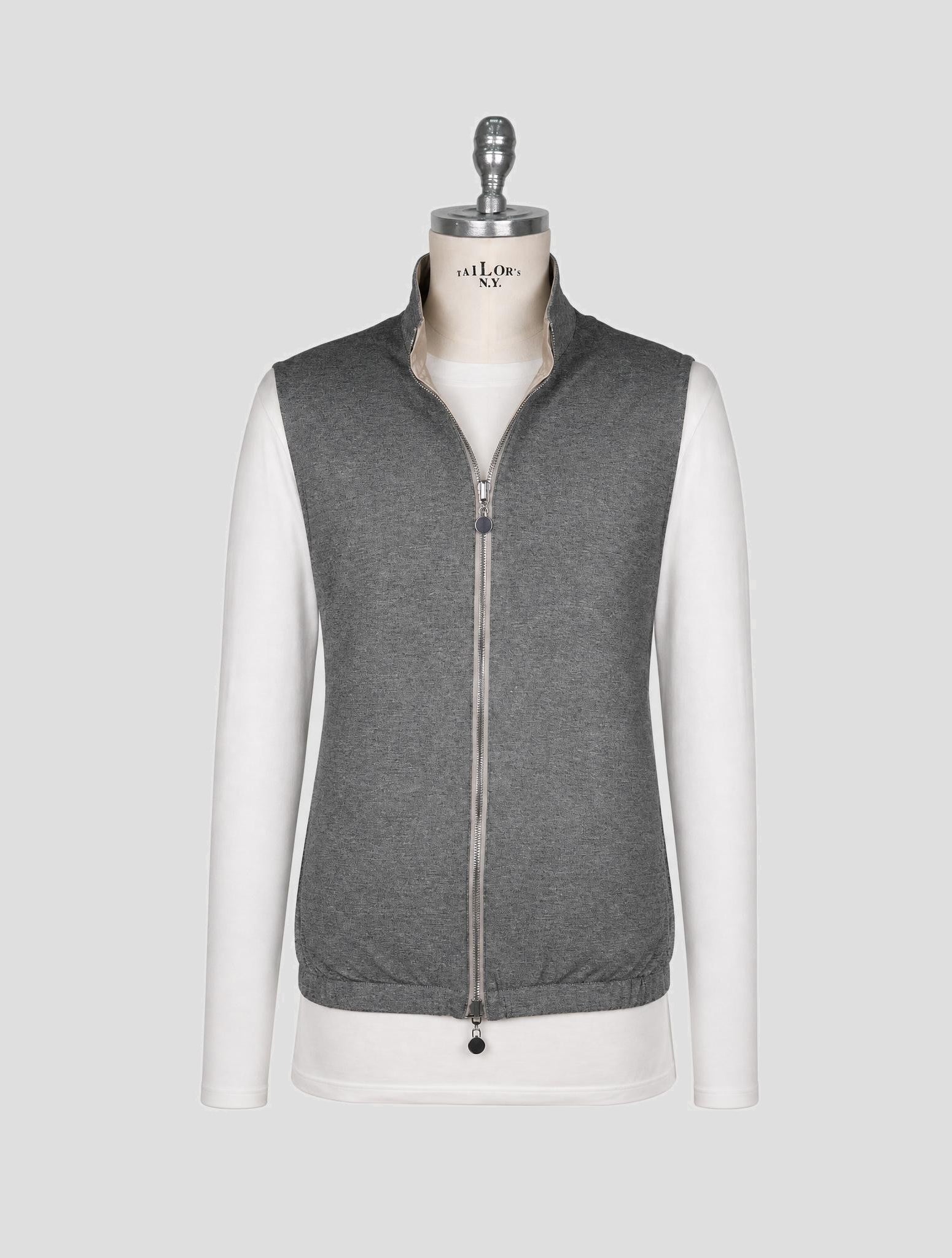 Kiton Beige Gray Pl Reverse Gilet Coat