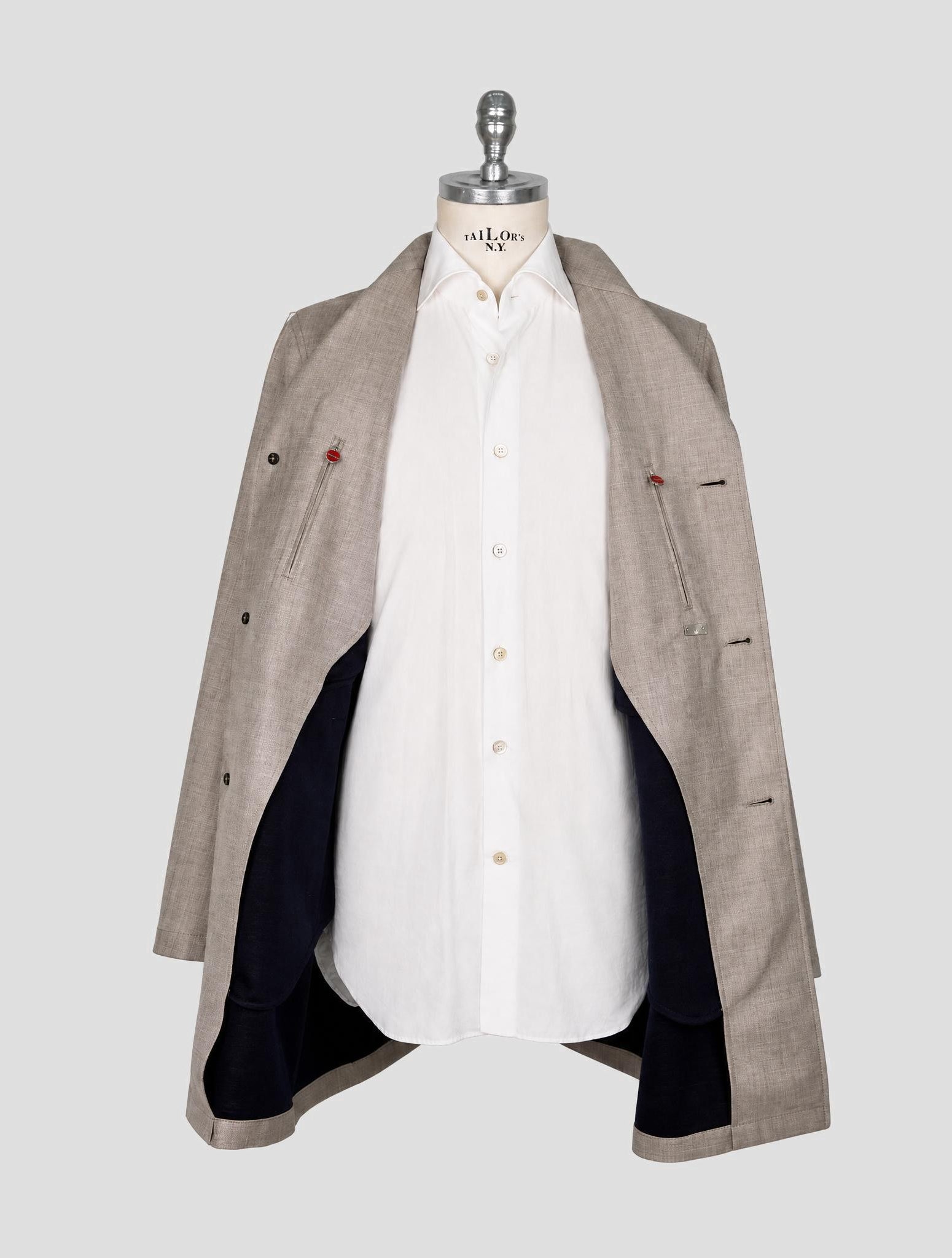 Kiton Gray Virgin Wool Silk Linen Overcoat