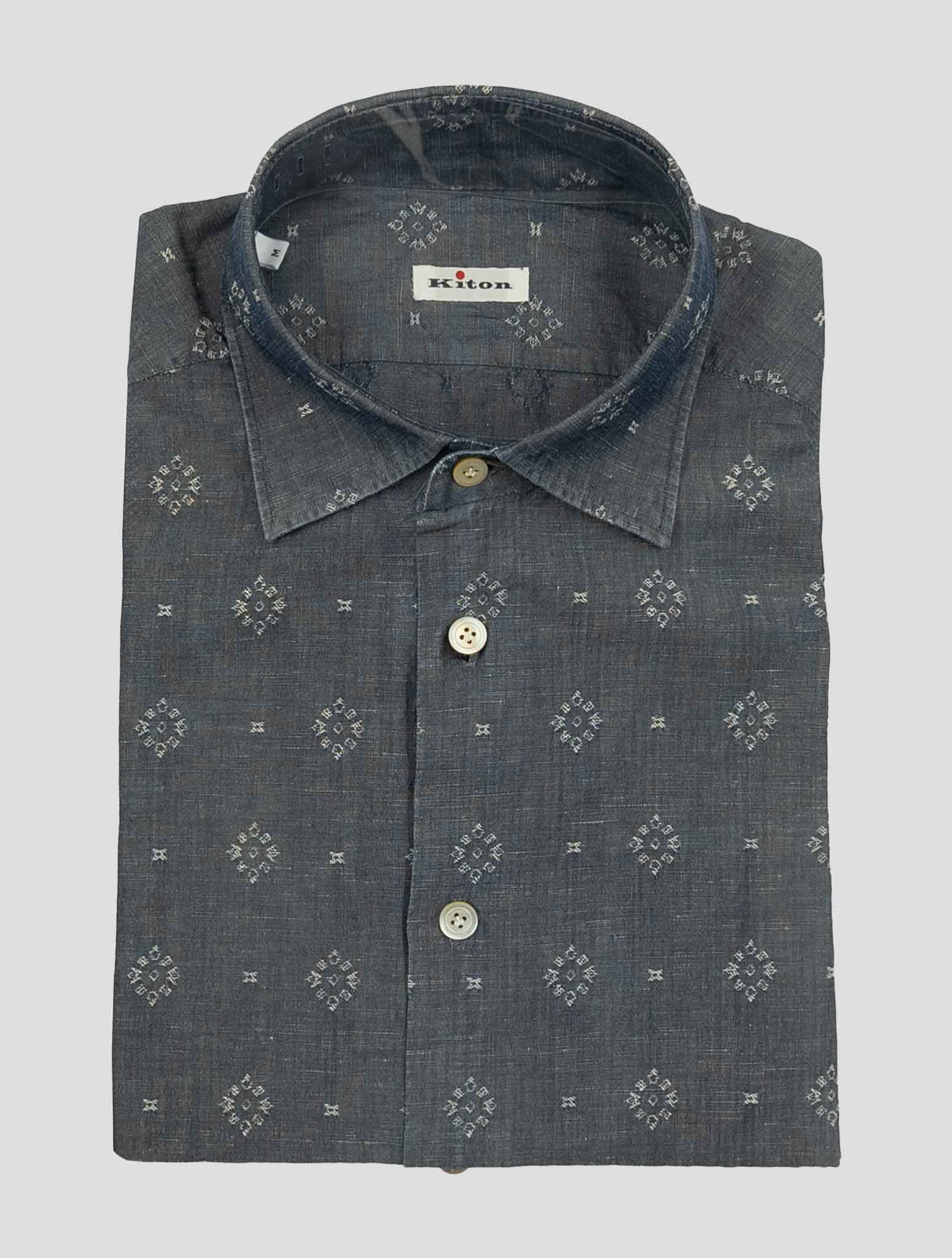 Kiton Gray Linen Cotton Washed Shirt Nerano