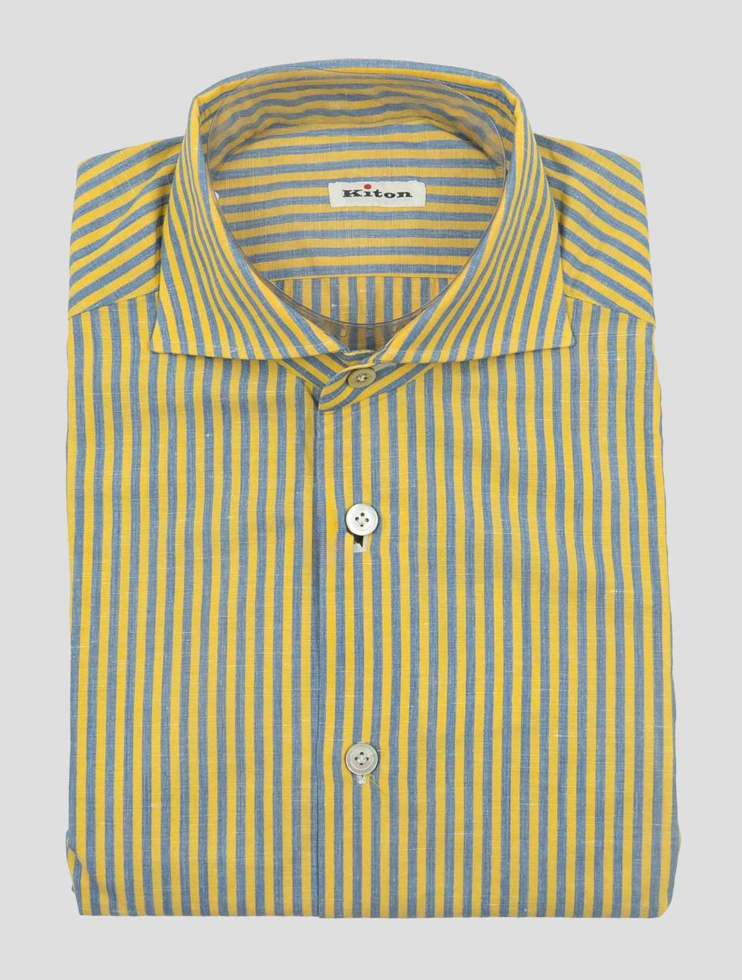 Kiton Yellow Light Blue Cotton Linen Shirt