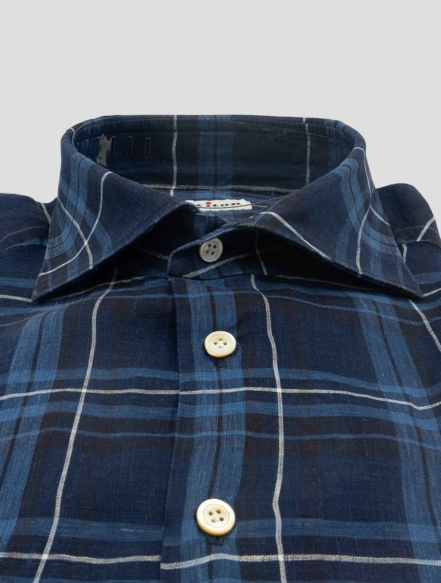 Kiton Blue White Linen Shirt