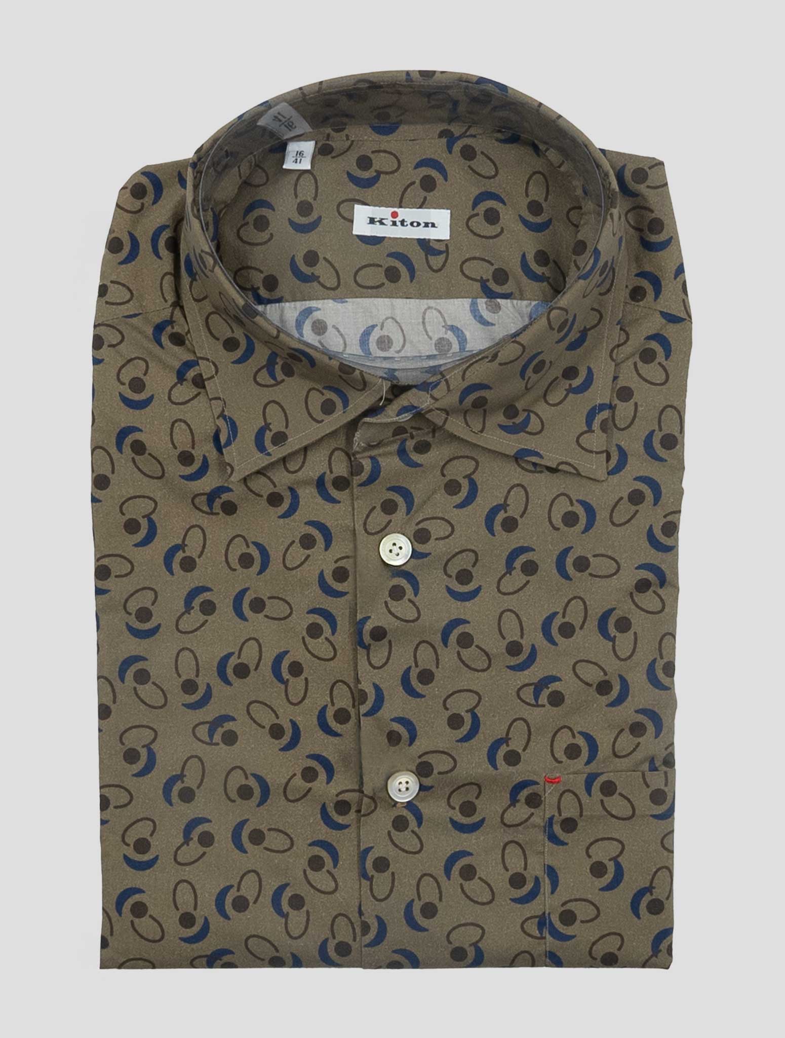 Kiton Brown Blue Cotton Shirt Nerano