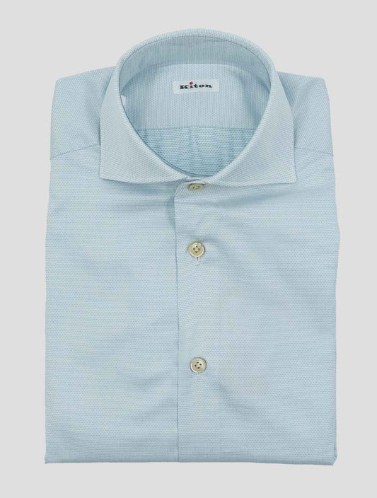 Kiton Blue White Cotton Shirt