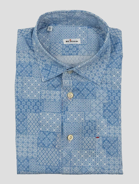 Kiton Light Blue White Cotton Shirt Nerano