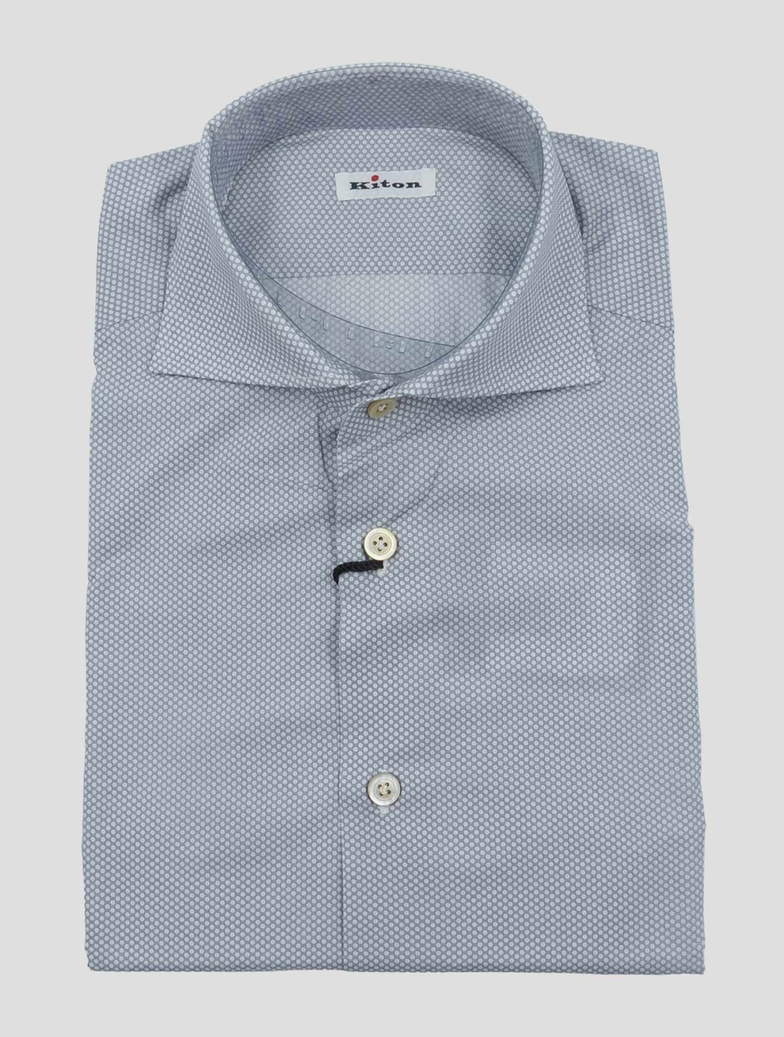 Kiton Gray White Cotton Shirt