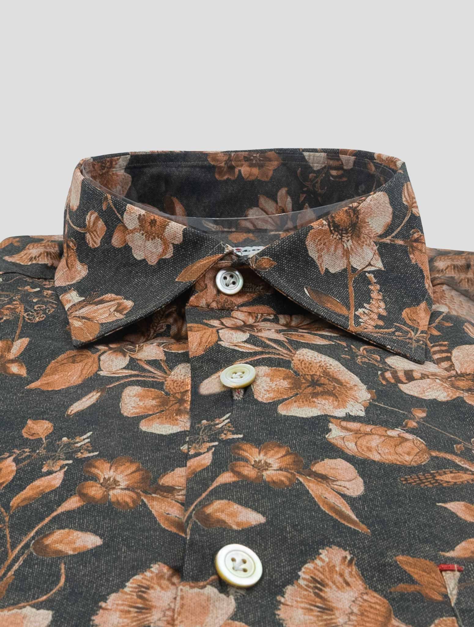 Kiton Brown White Cotton Shirt Nerano