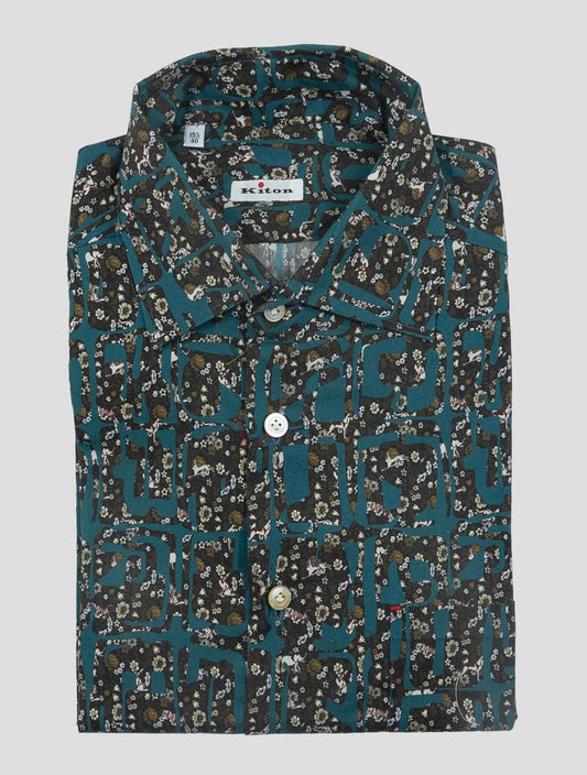 Kiton Blue Brown Cotton Shirt Nerano
