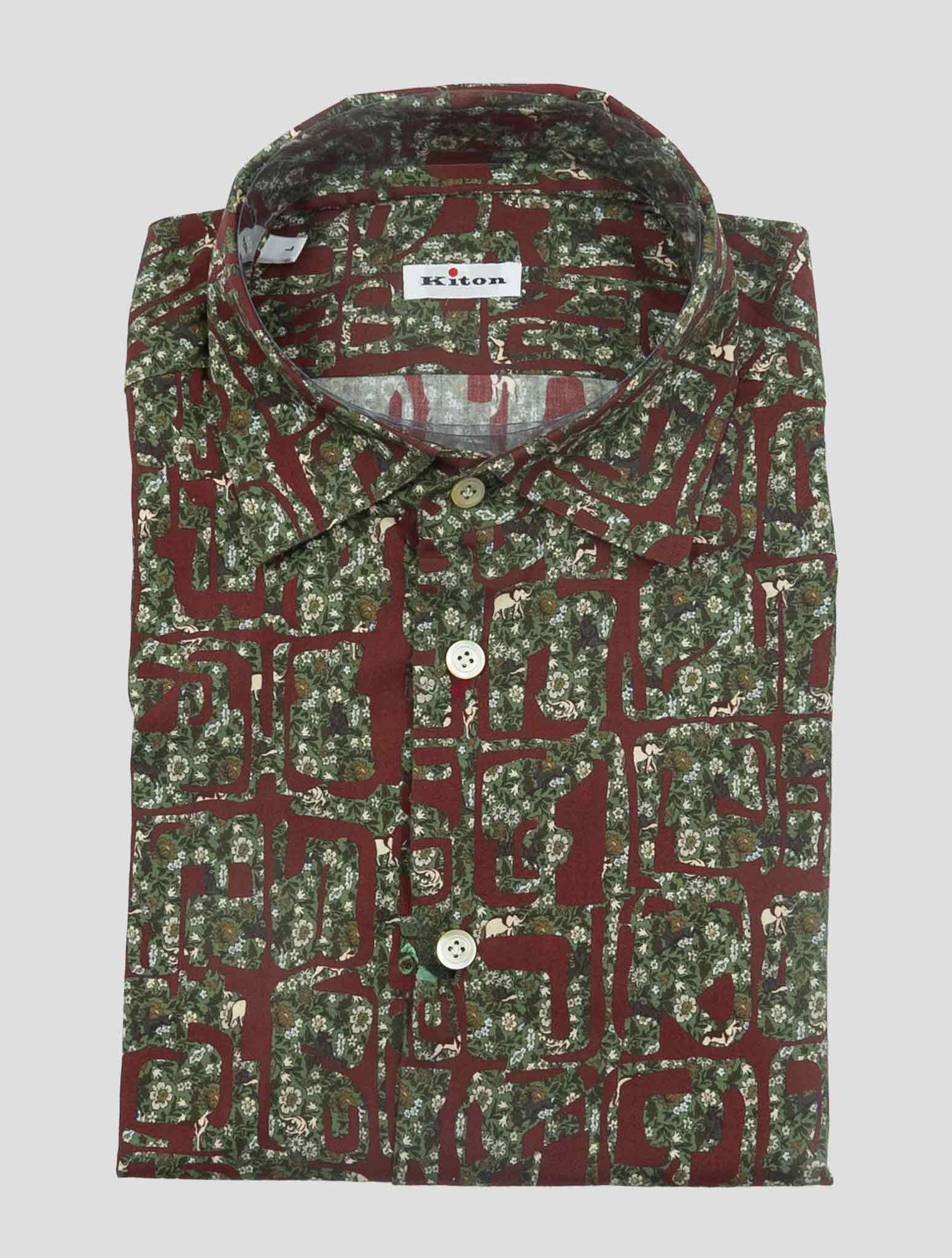 Kiton Burgundy Green Cotton Shirt Nerano