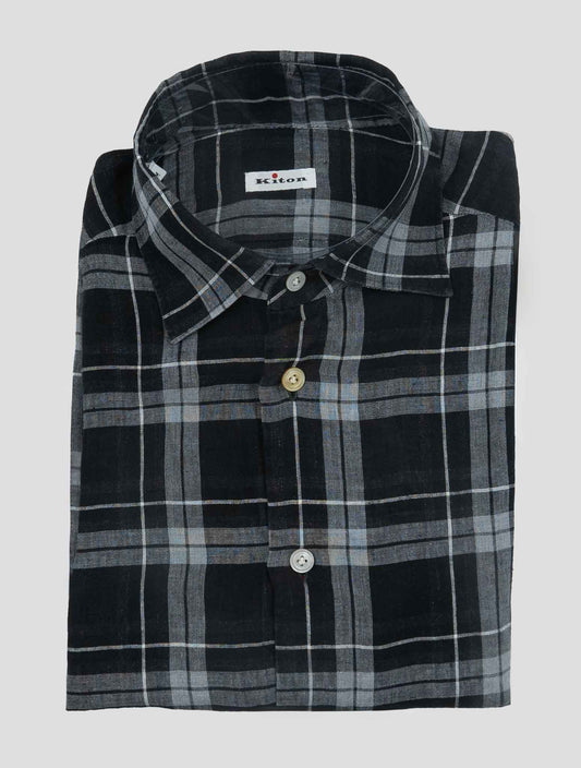 Kiton Black White Linen Shirt Nerano