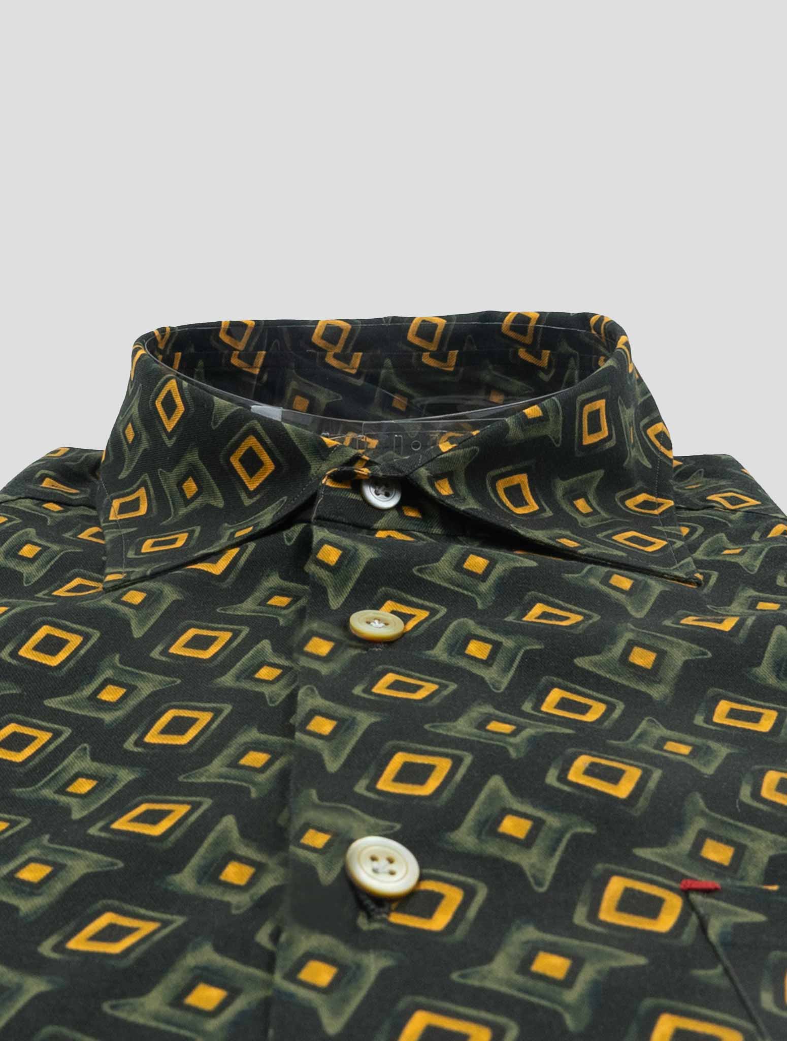 Kiton Green Yellow Cotton Shirt Nerano