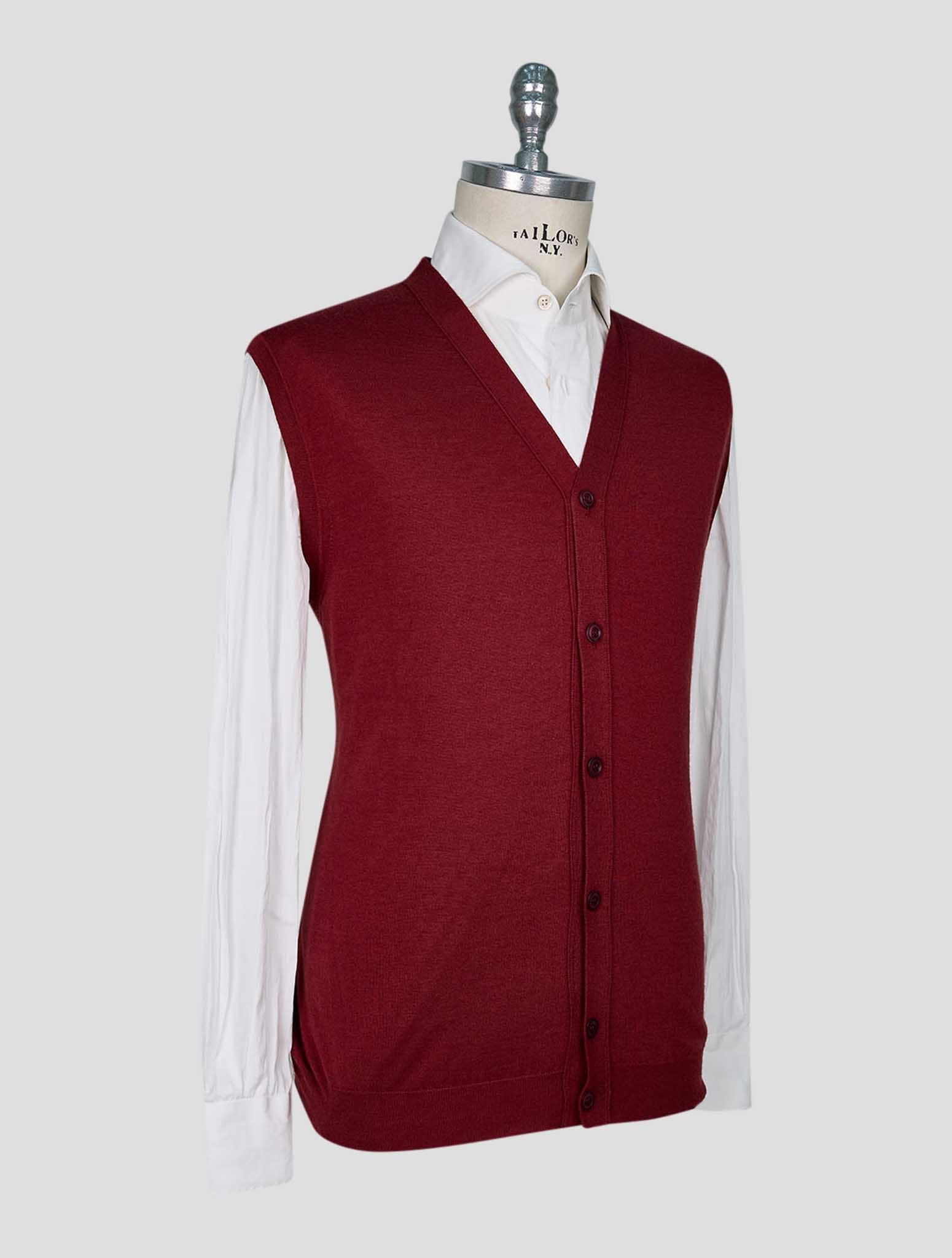 Kiton Burgundy Wool Cashmere Gilet Cardigan