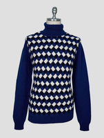 Kiton Blue White Cashmere Sweater Turtleneck