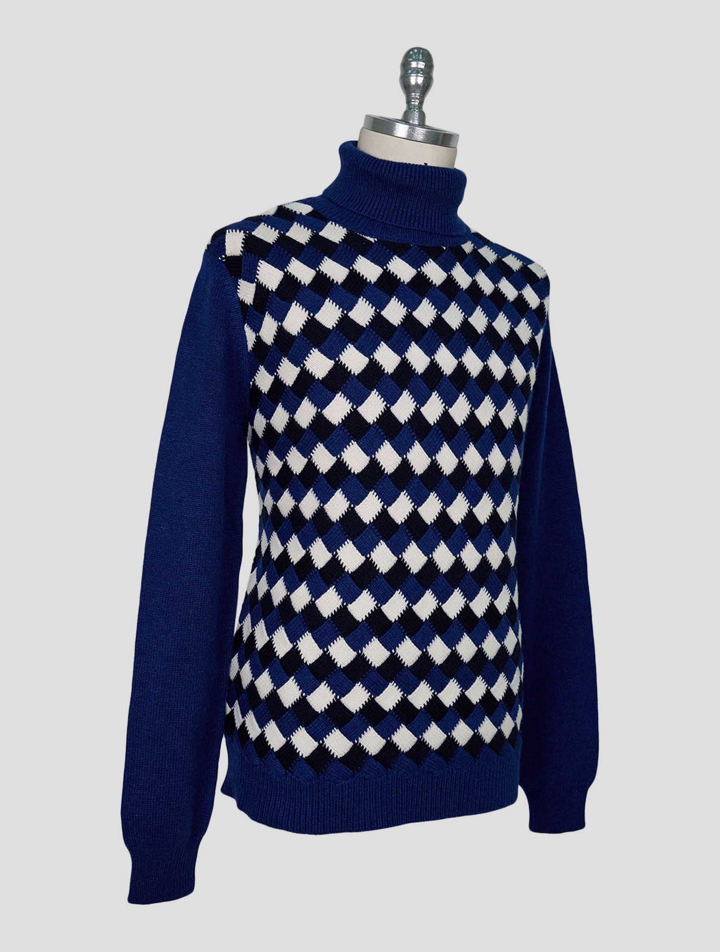 Kiton Blue White Cashmere Sweater Turtleneck