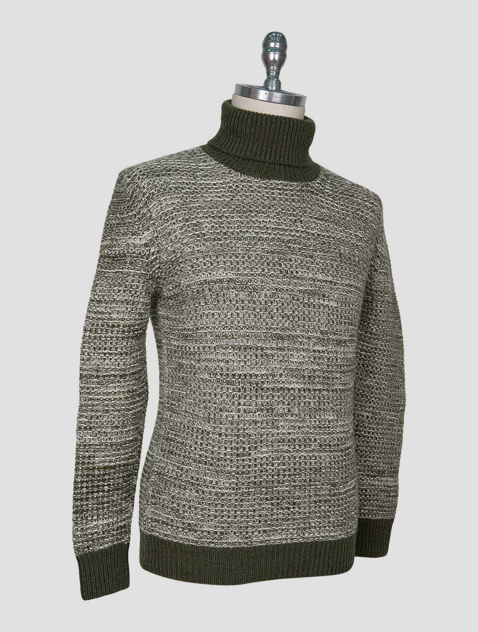 Kiton Green White Cashmere Sweater Turtleneck