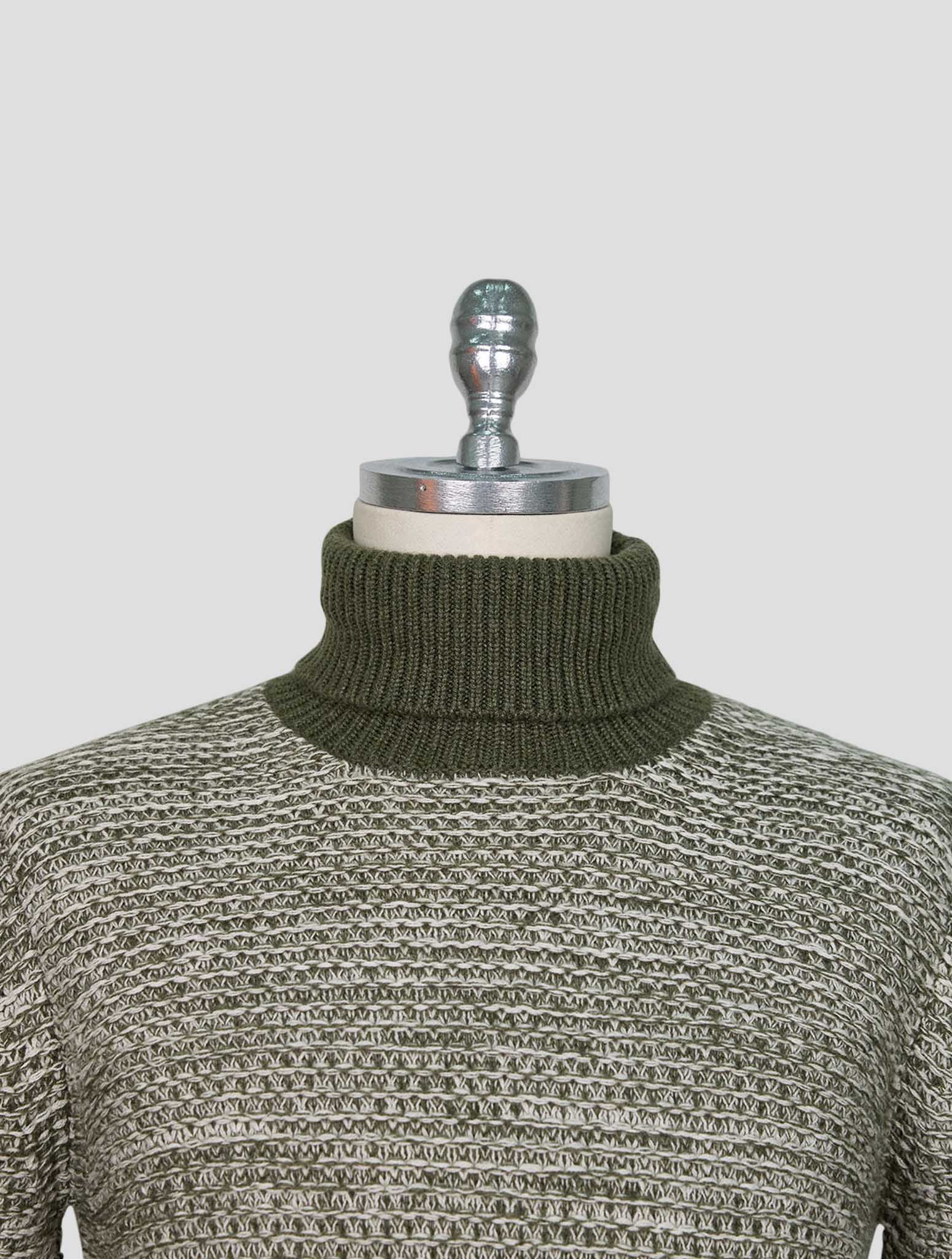 Kiton Green White Cashmere Sweater Turtleneck