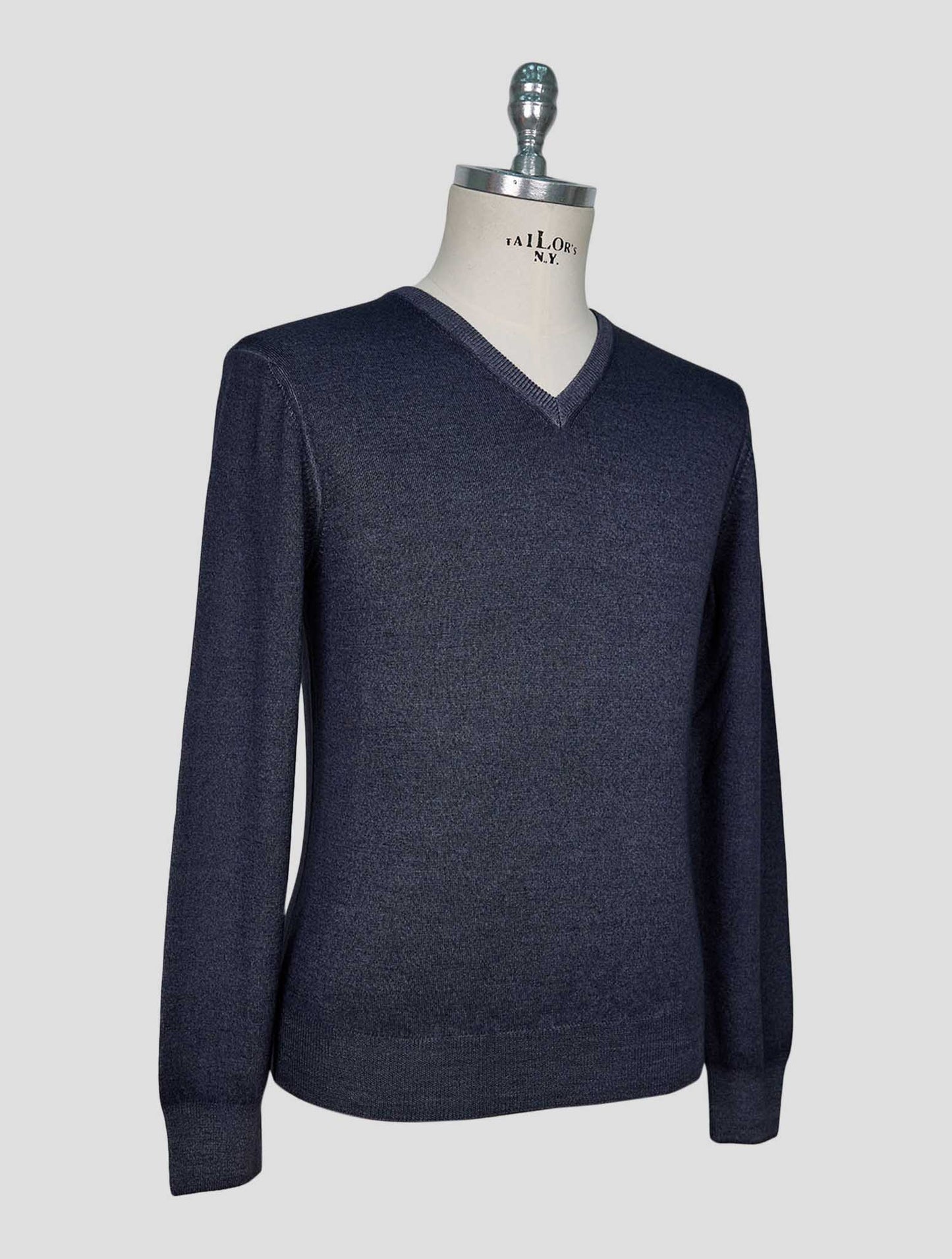 Kiton Gray Blue Wool Sweater V-Neck