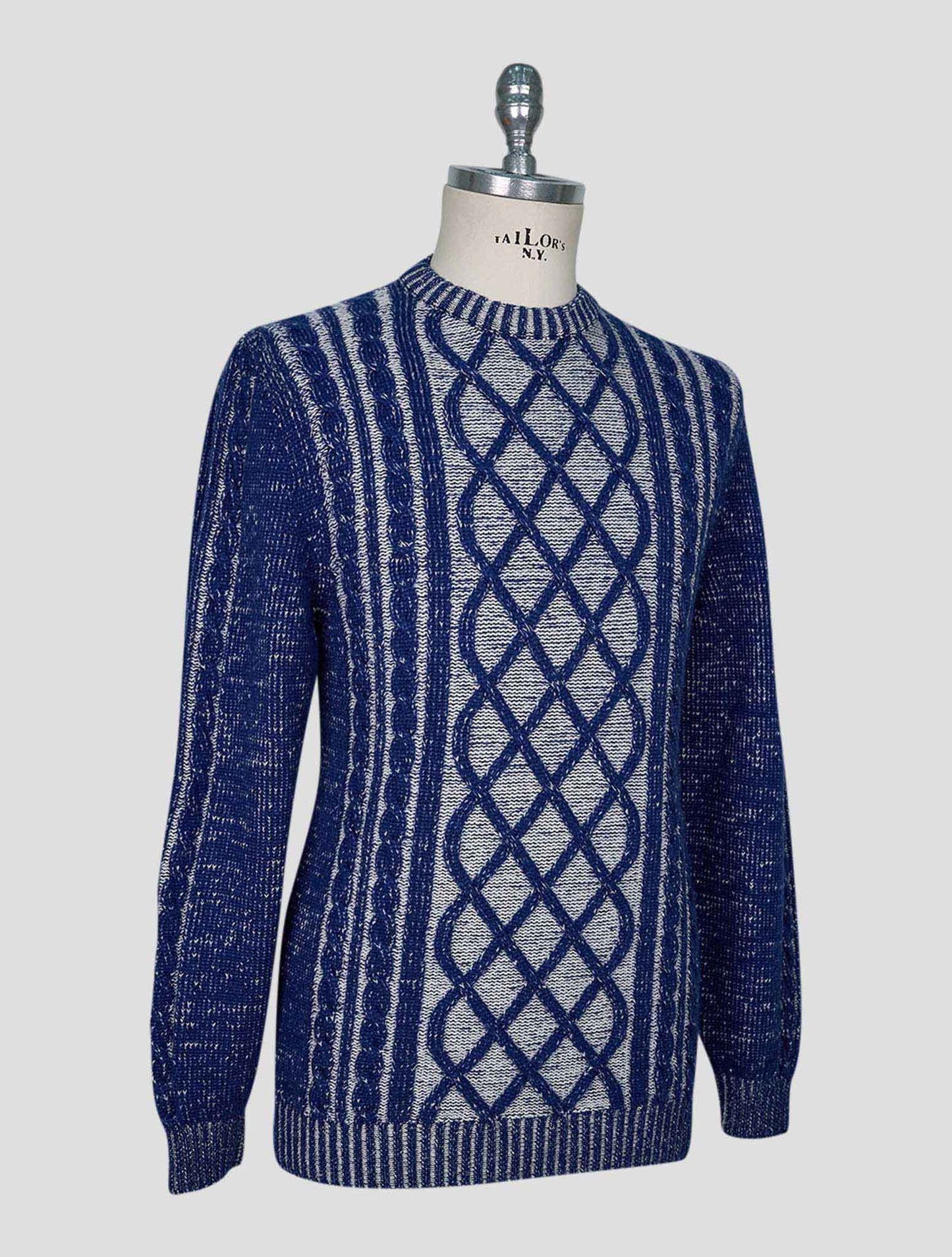 Kiton Blue White Cashmere Sweater Crewneck