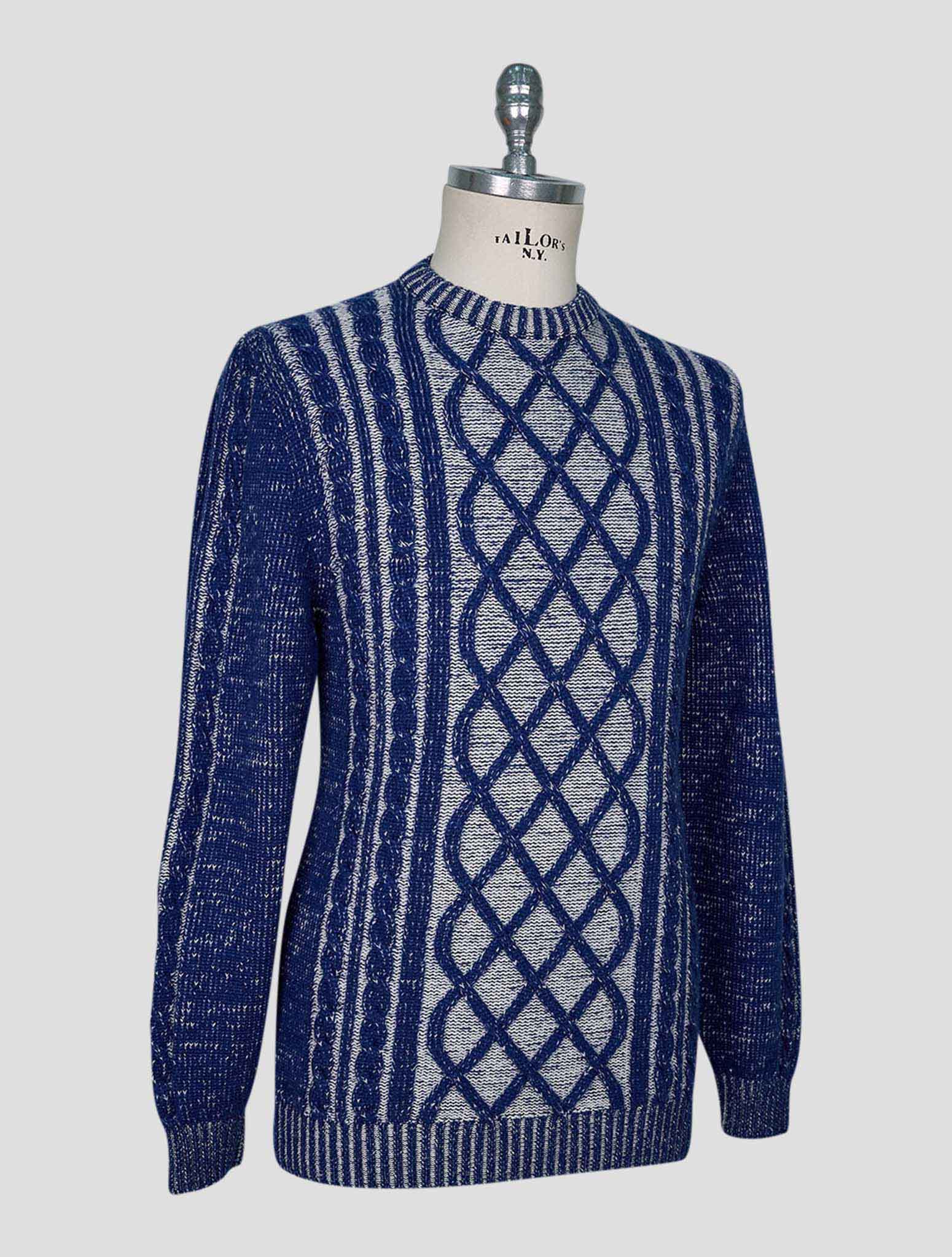 Kiton Blue White Cashmere Sweater Crewneck