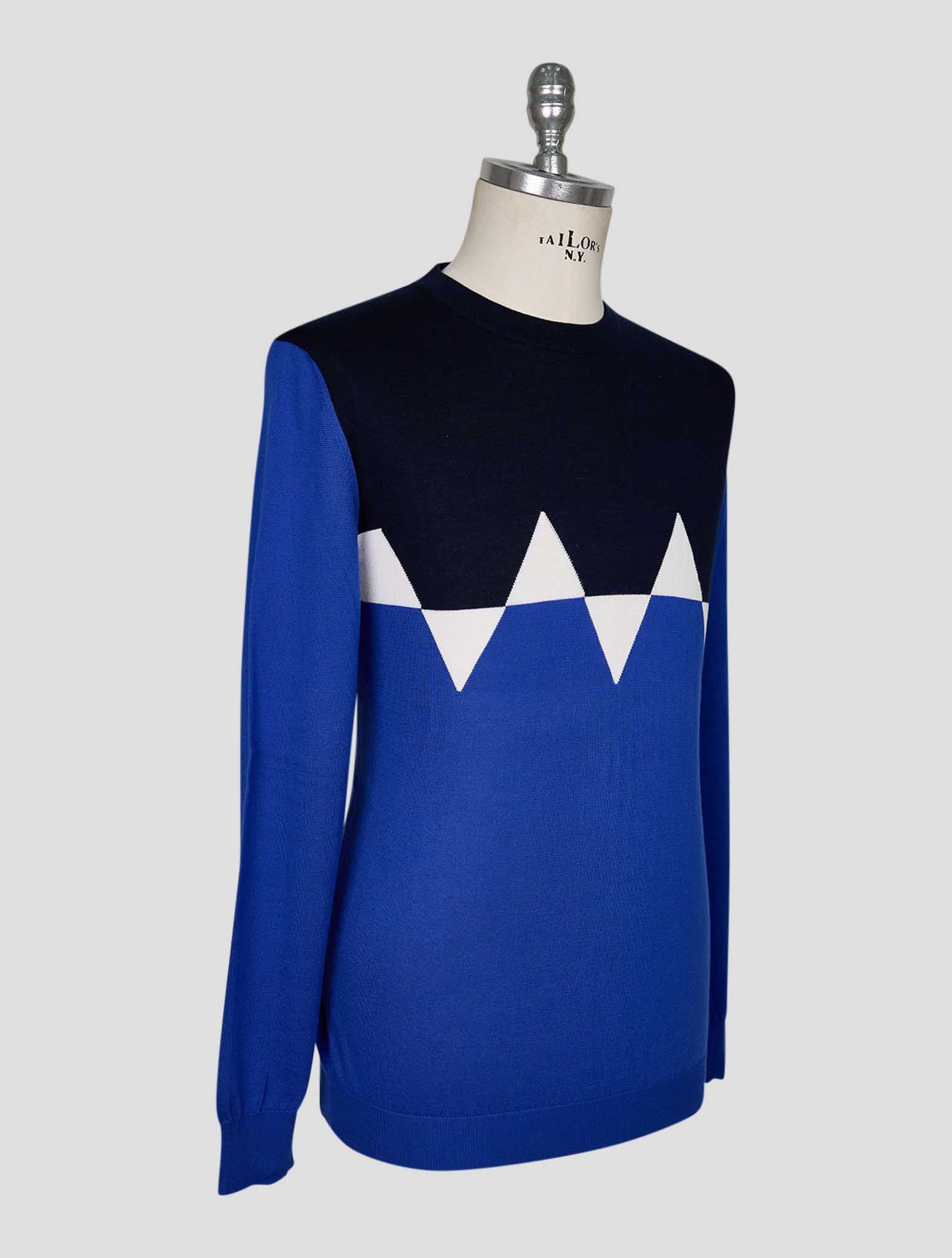 Kiton Blue White Cotton Sweater Crewneck