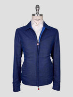Kiton Blue Wool Silk Linen Coat