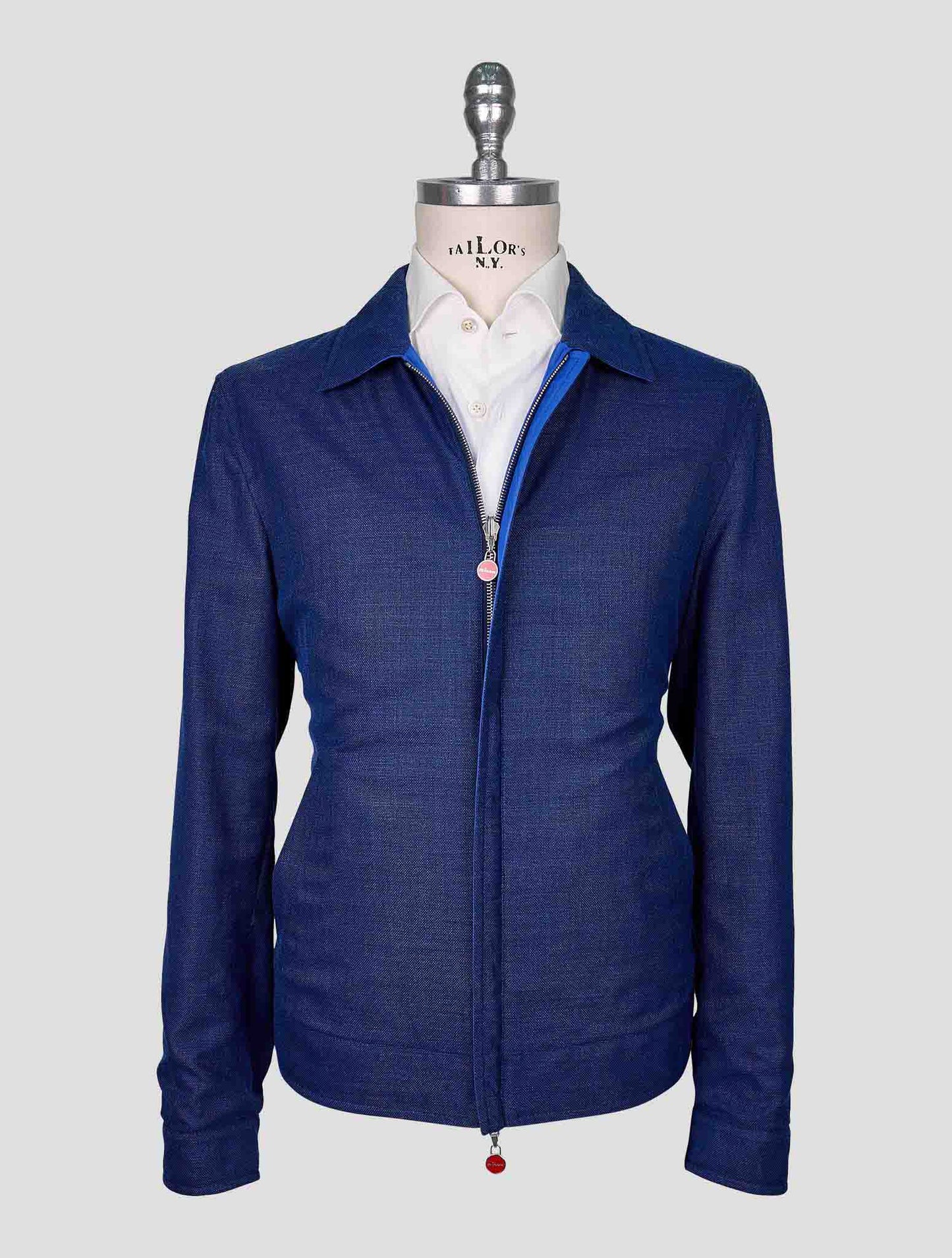 Kiton Blue Wool Silk Linen Coat