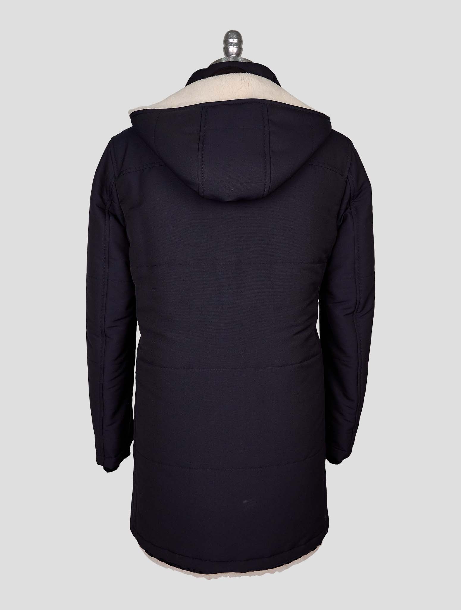 Kiton Blue Wool Pa With Fur Overcoat