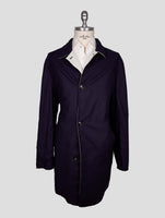 Kiton Beige Blue Silk Cashmere Reverse Overcoat