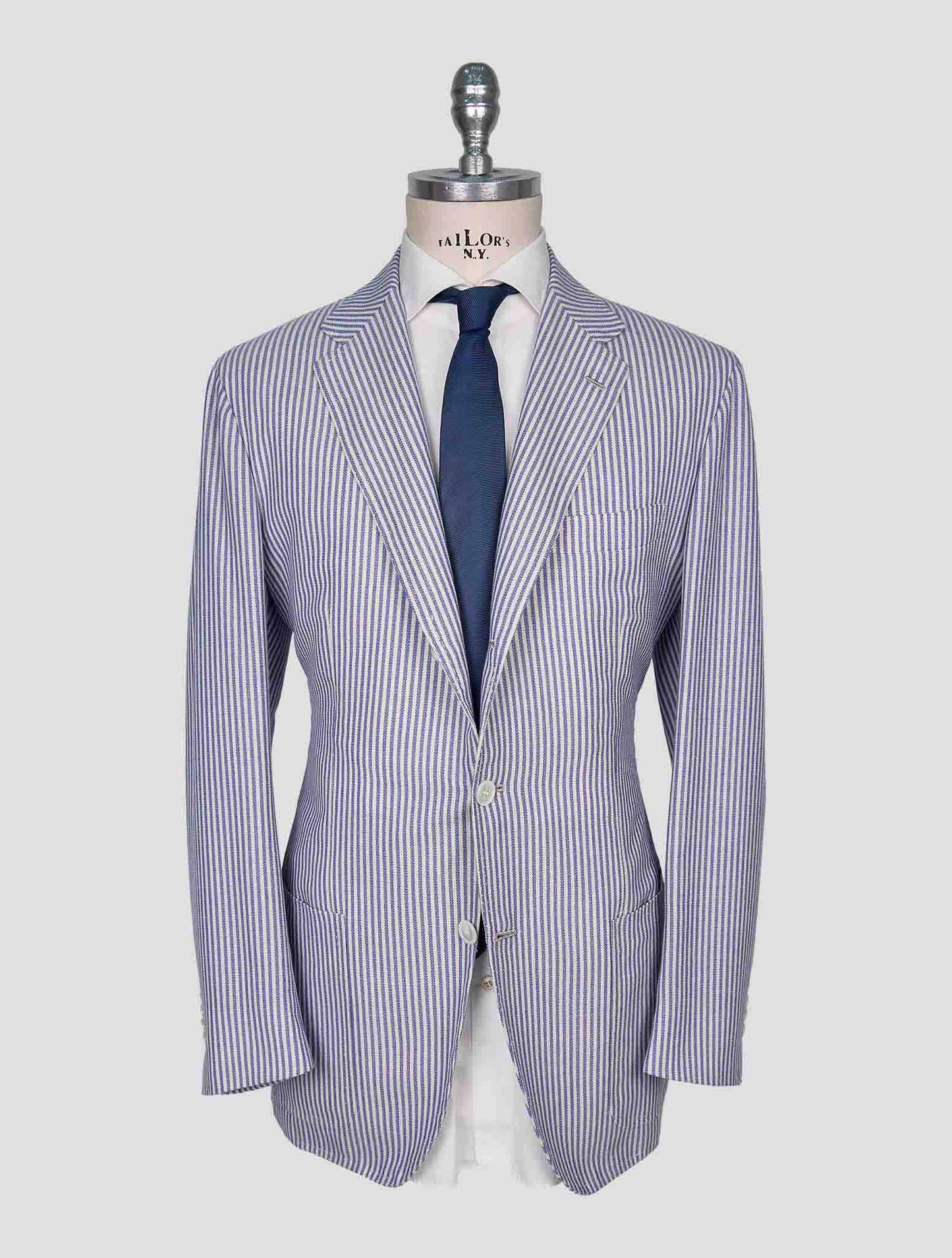 Kiton Blue White Cashmere Linen Blazer