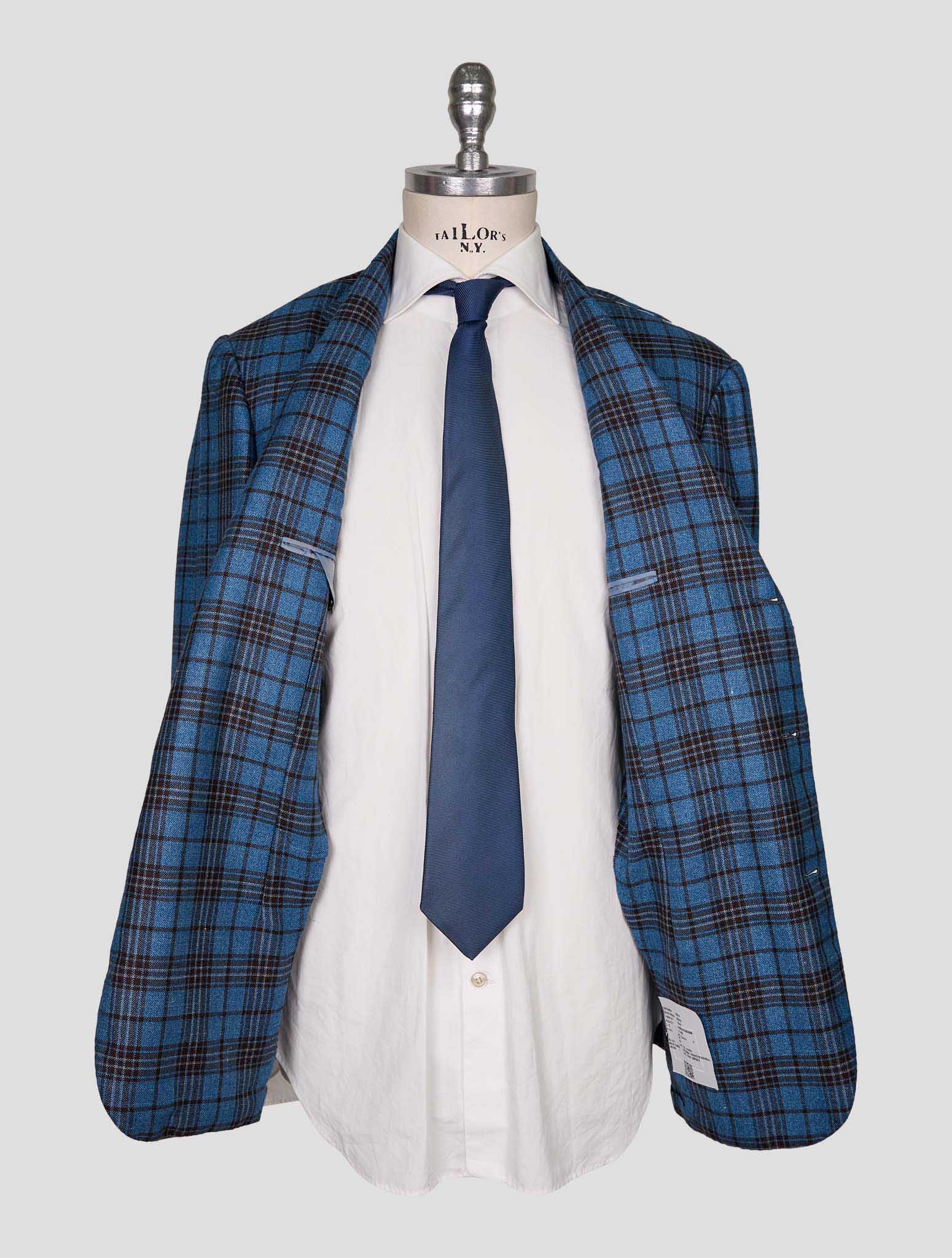Kiton Light Blue Brown Cashmere Silk Linen Blazer