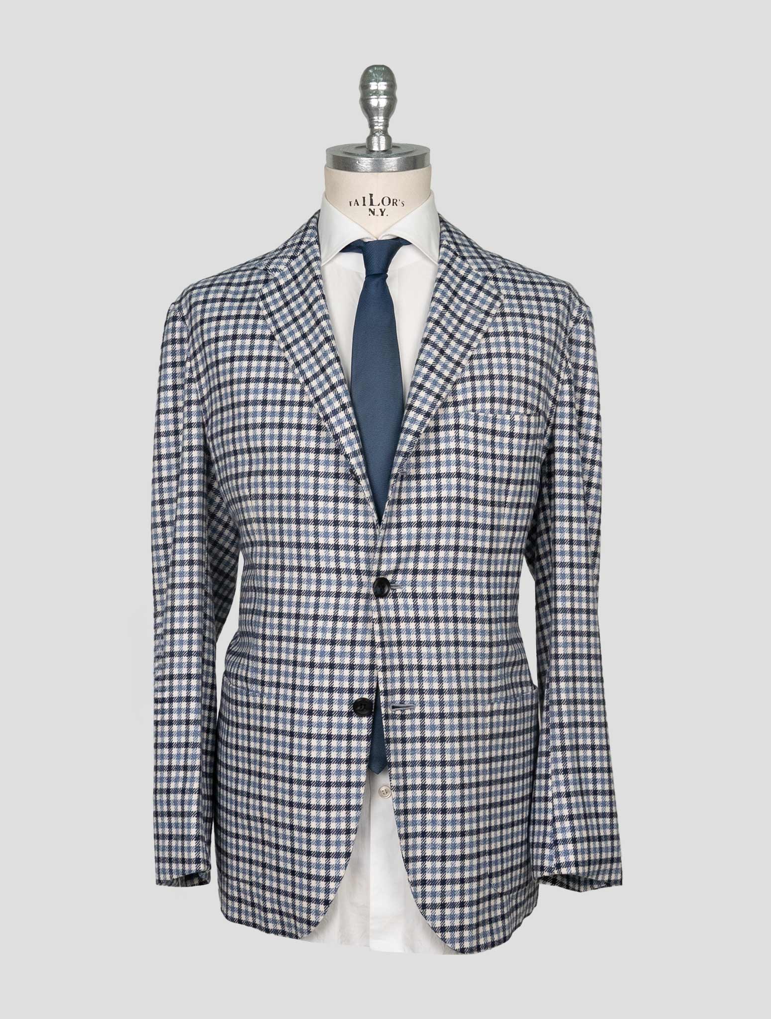 Kiton Blue White Cashmere Blazer