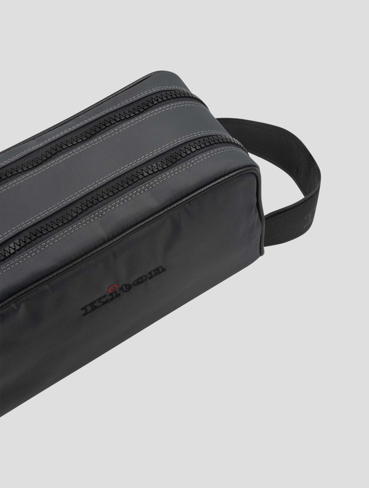 Kiton Gray Pa Cotton Leather Beauty Case Bag