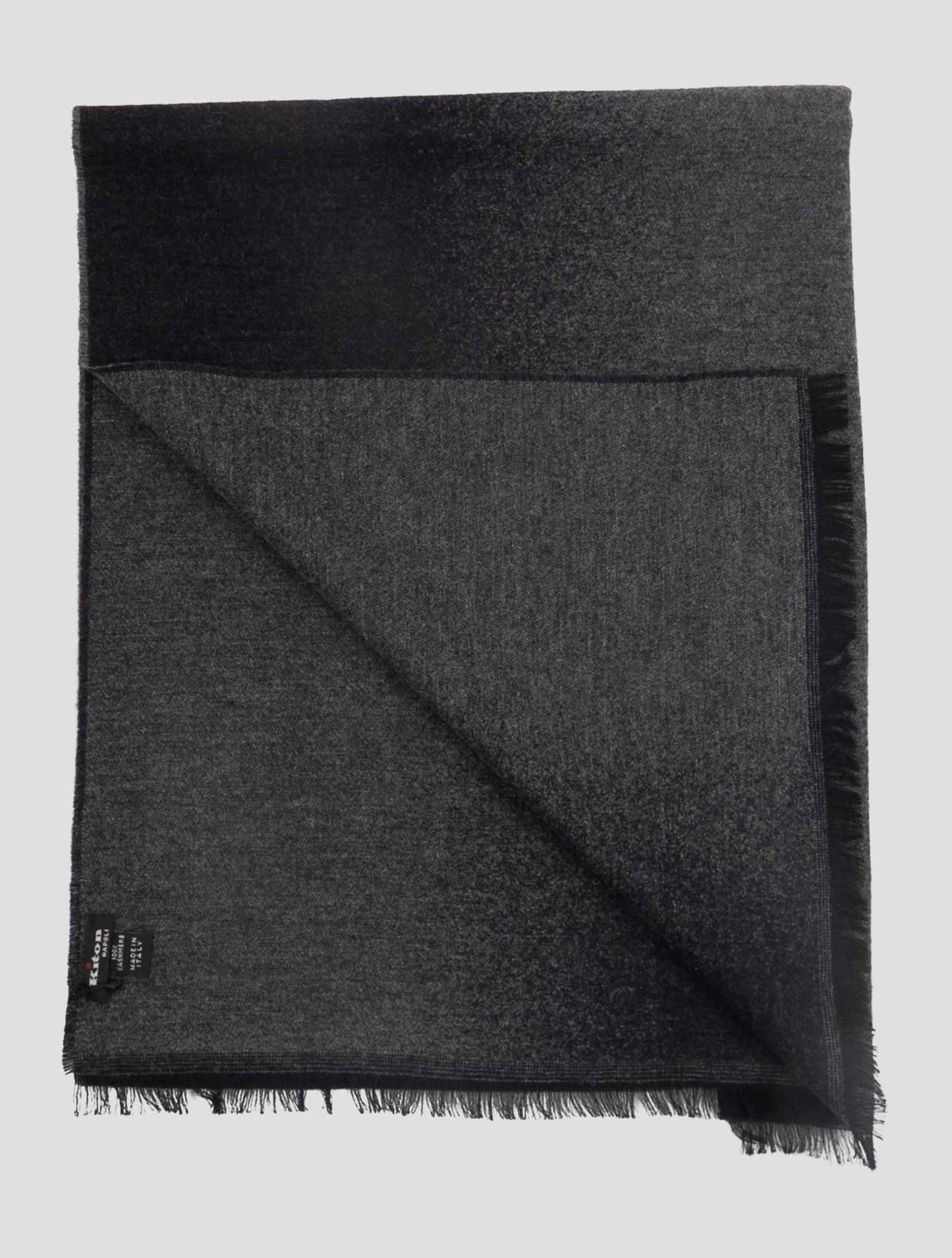 Kiton Gray Black Cashmere Scarf 37x180