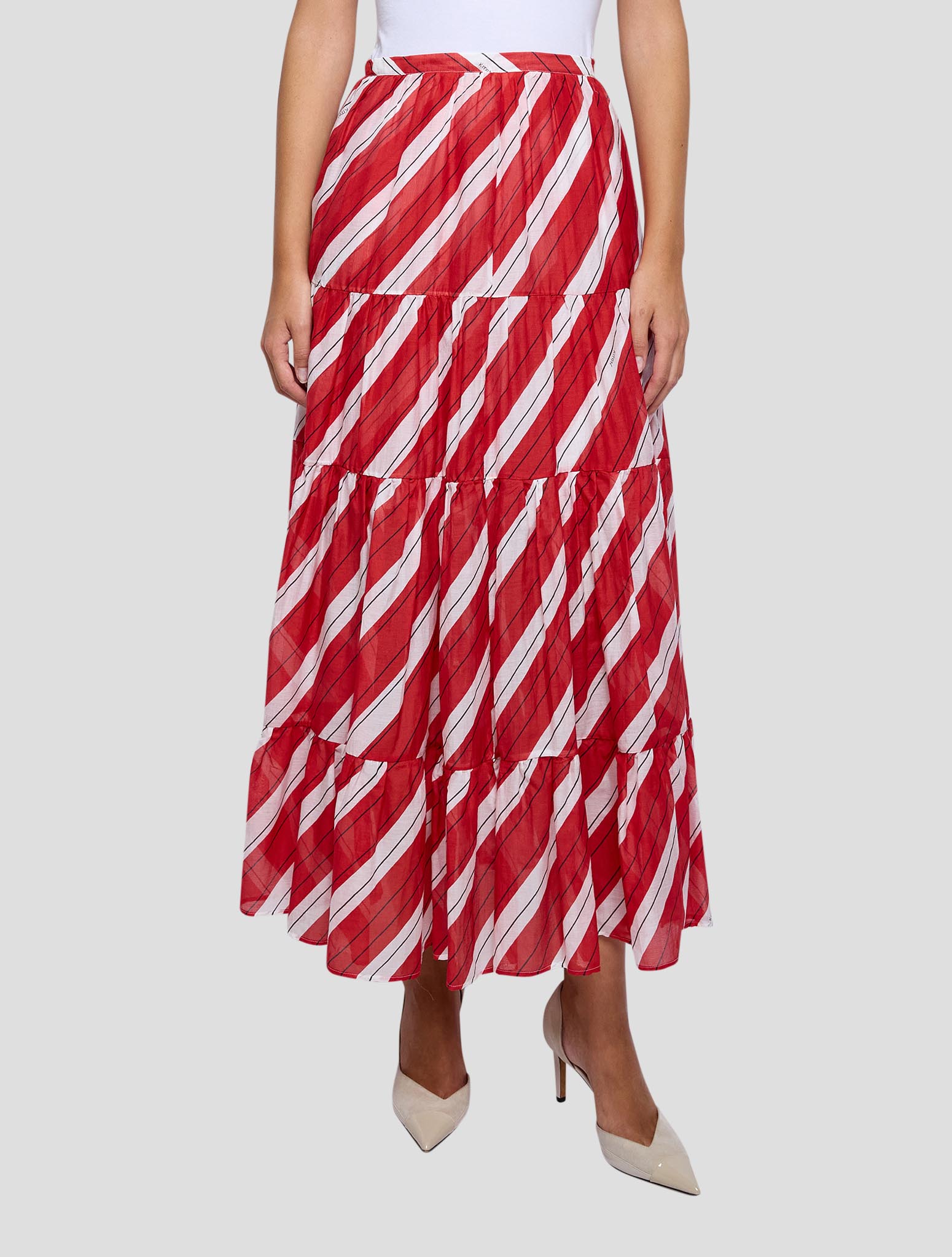 Kiton Red White Cotton Silk Skirt Women