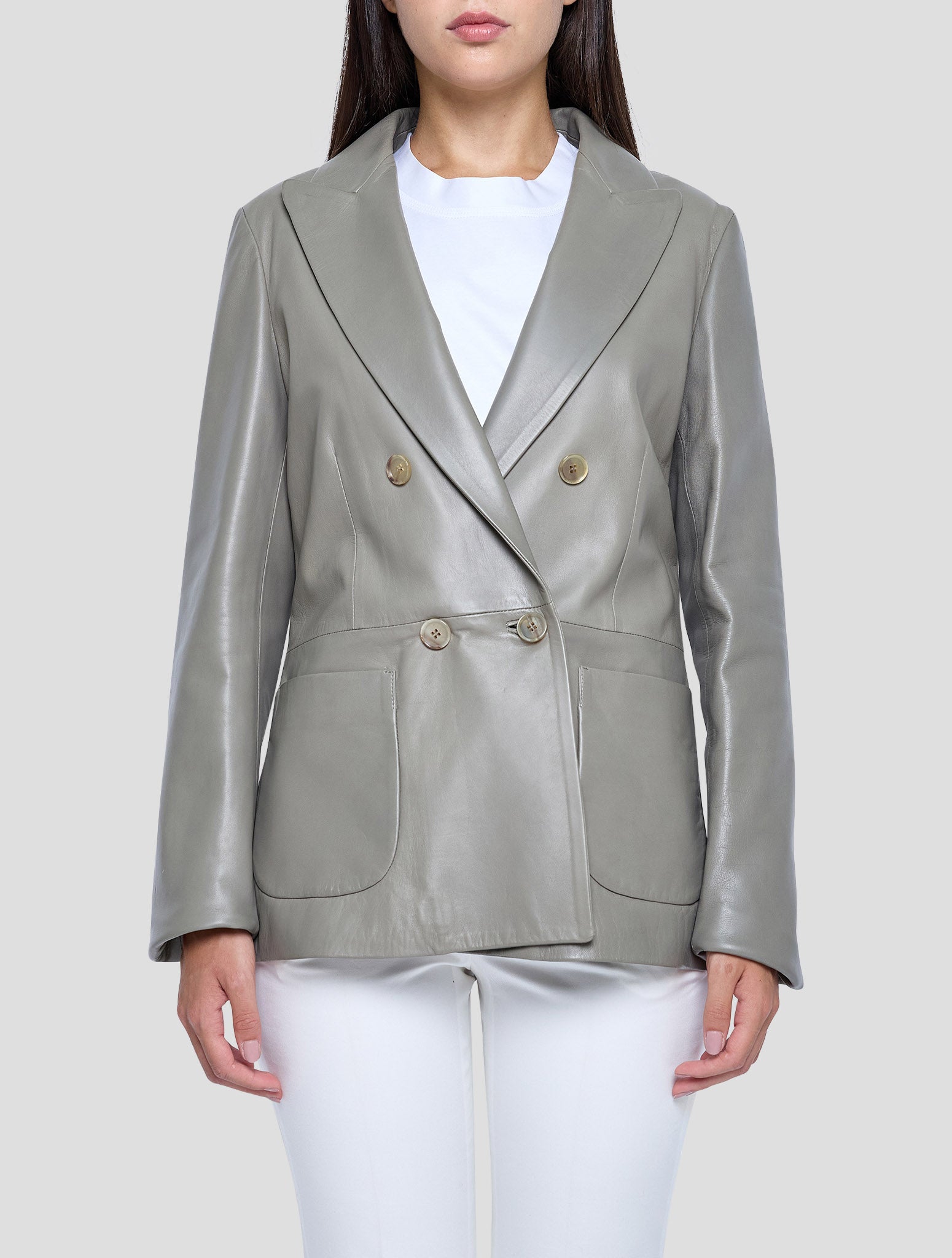 Kiton Green Leather Blazer Women