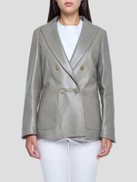 Kiton Green Leather Blazer Women